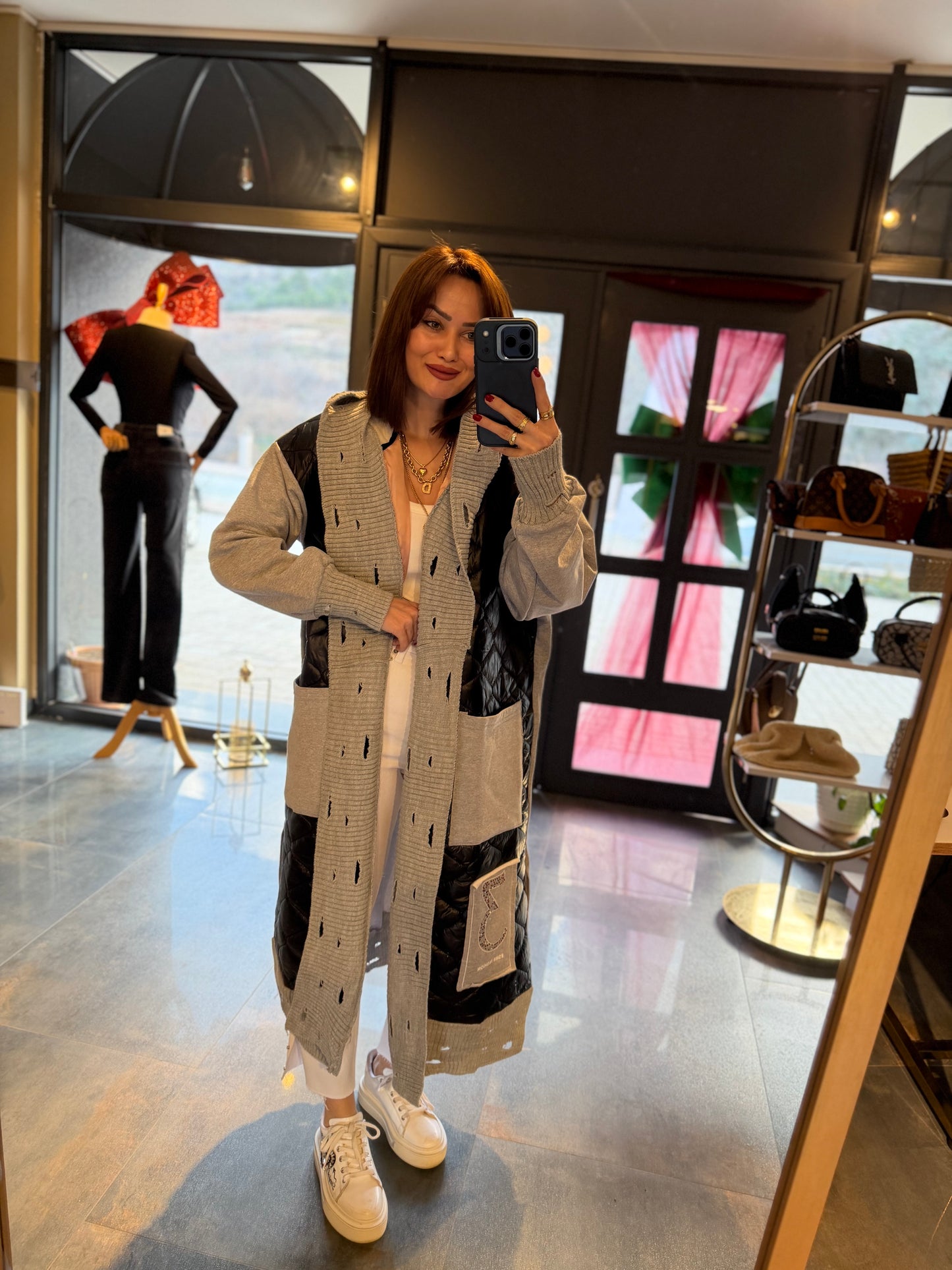 Linen Siyah Capitone Detay Hırka