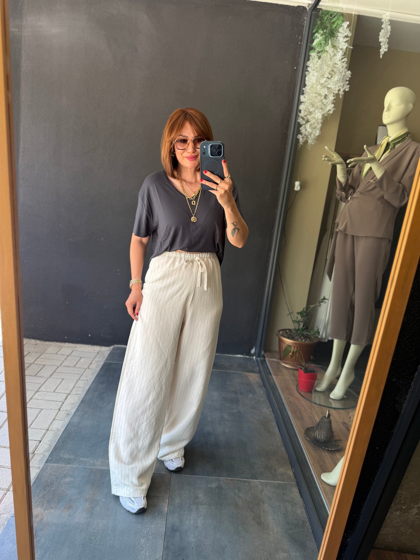 Çizgili Tensel Pantolon & Tshirt Kombin