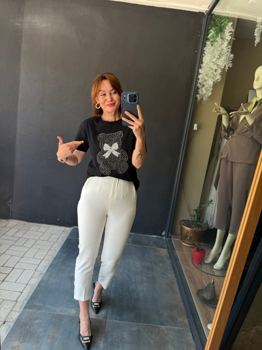 Beyaz Flato Pantolon /T-Shirt Takım