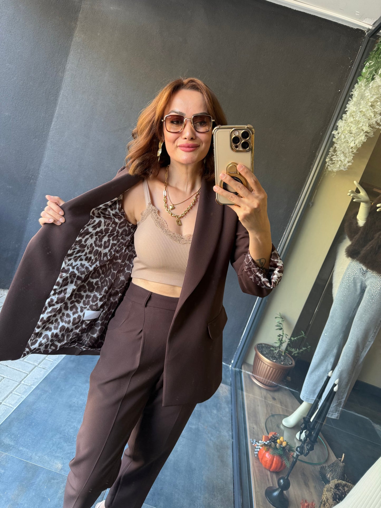 Melanj Kahve Ceket & Pantolon Takım