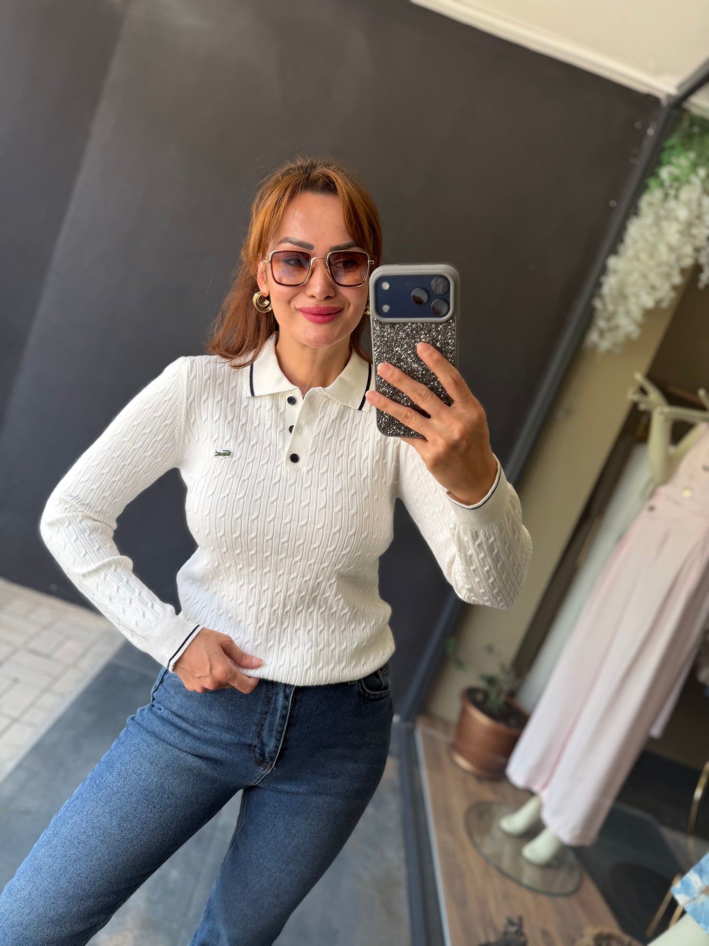 Mirelle Beyaz Polo Yaka Triko
