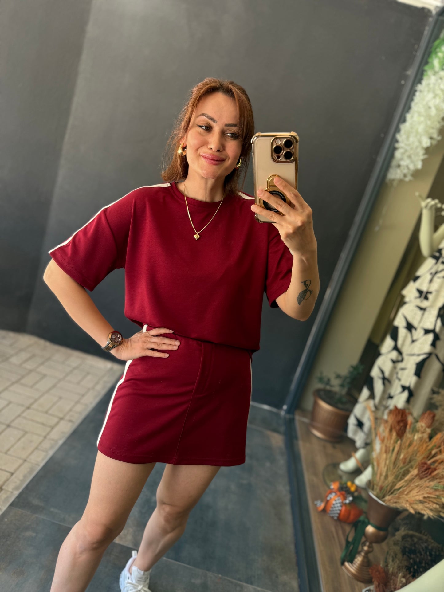 Ophira Bordo Etek&Şort Takım