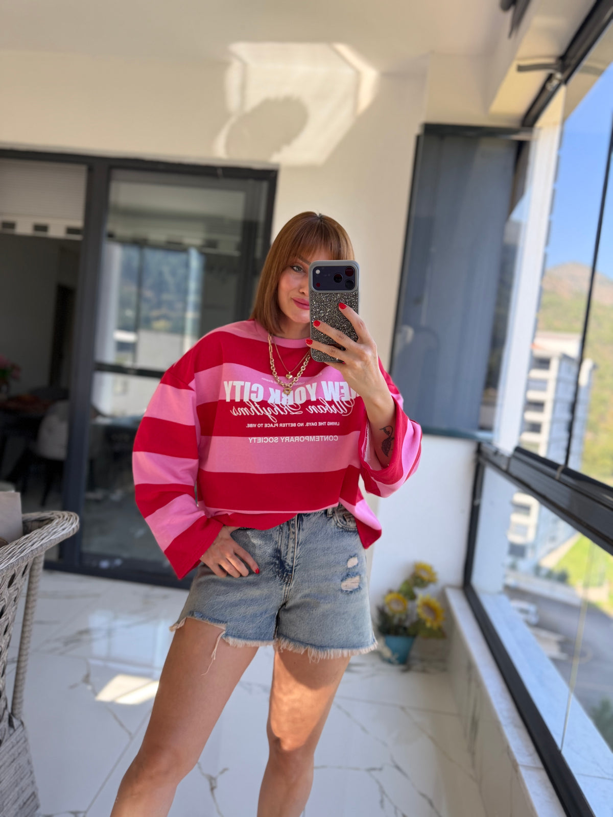 Firesh Pembe Çizgili Basic Sweat