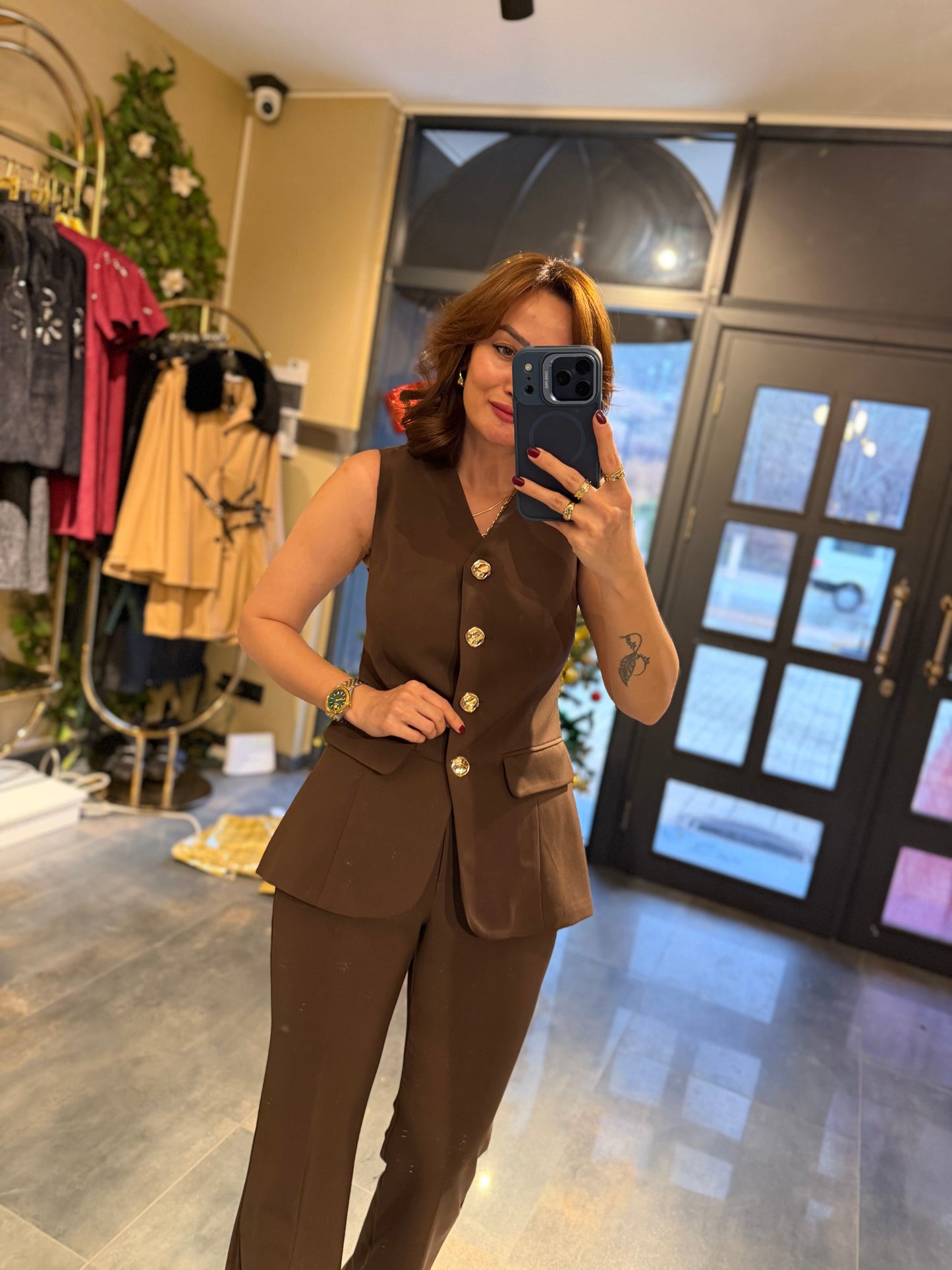 Lingo Kahve Yelek & Pantolon Takım