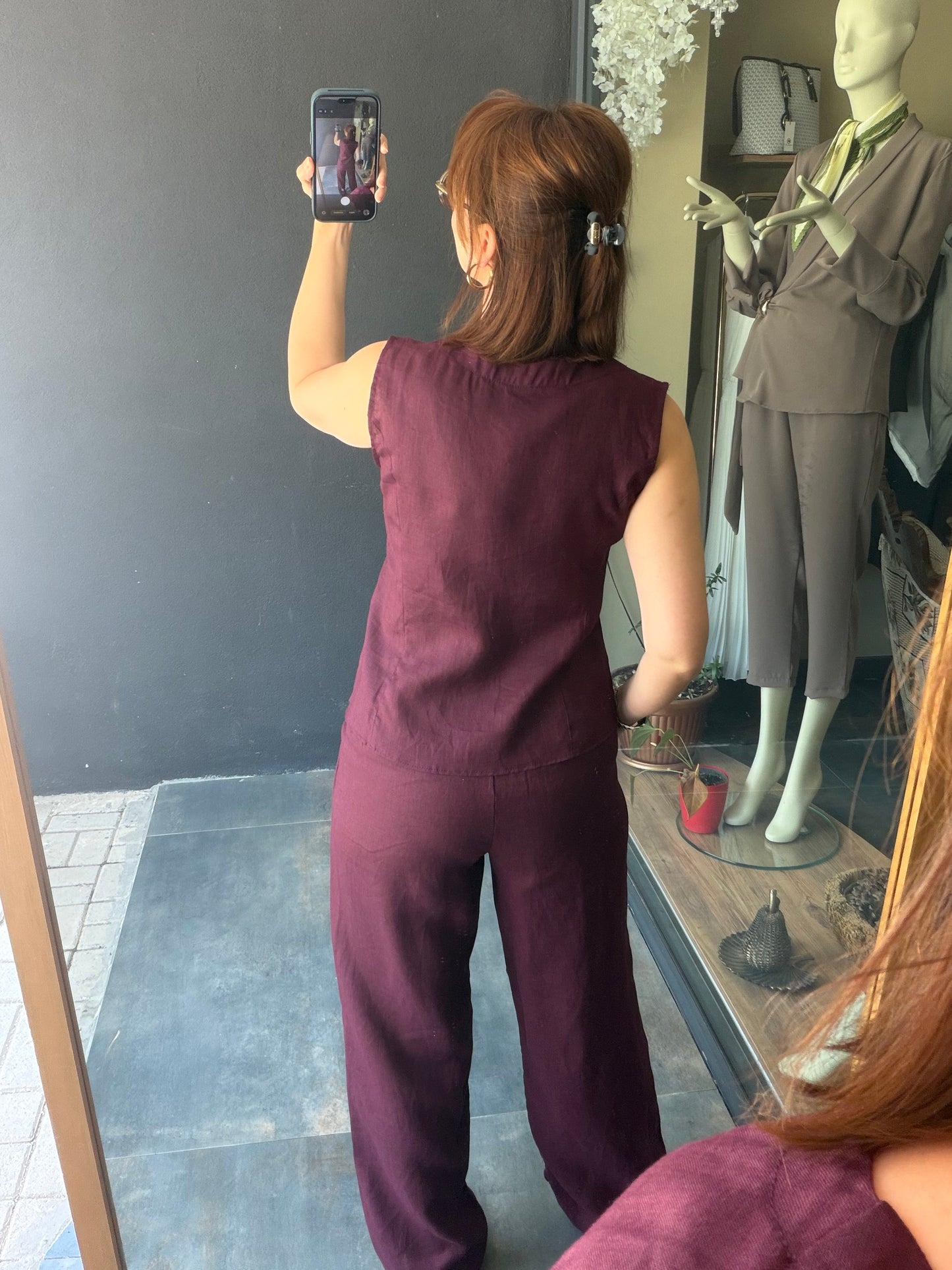 Bordo Premium Keten İkili Takım
