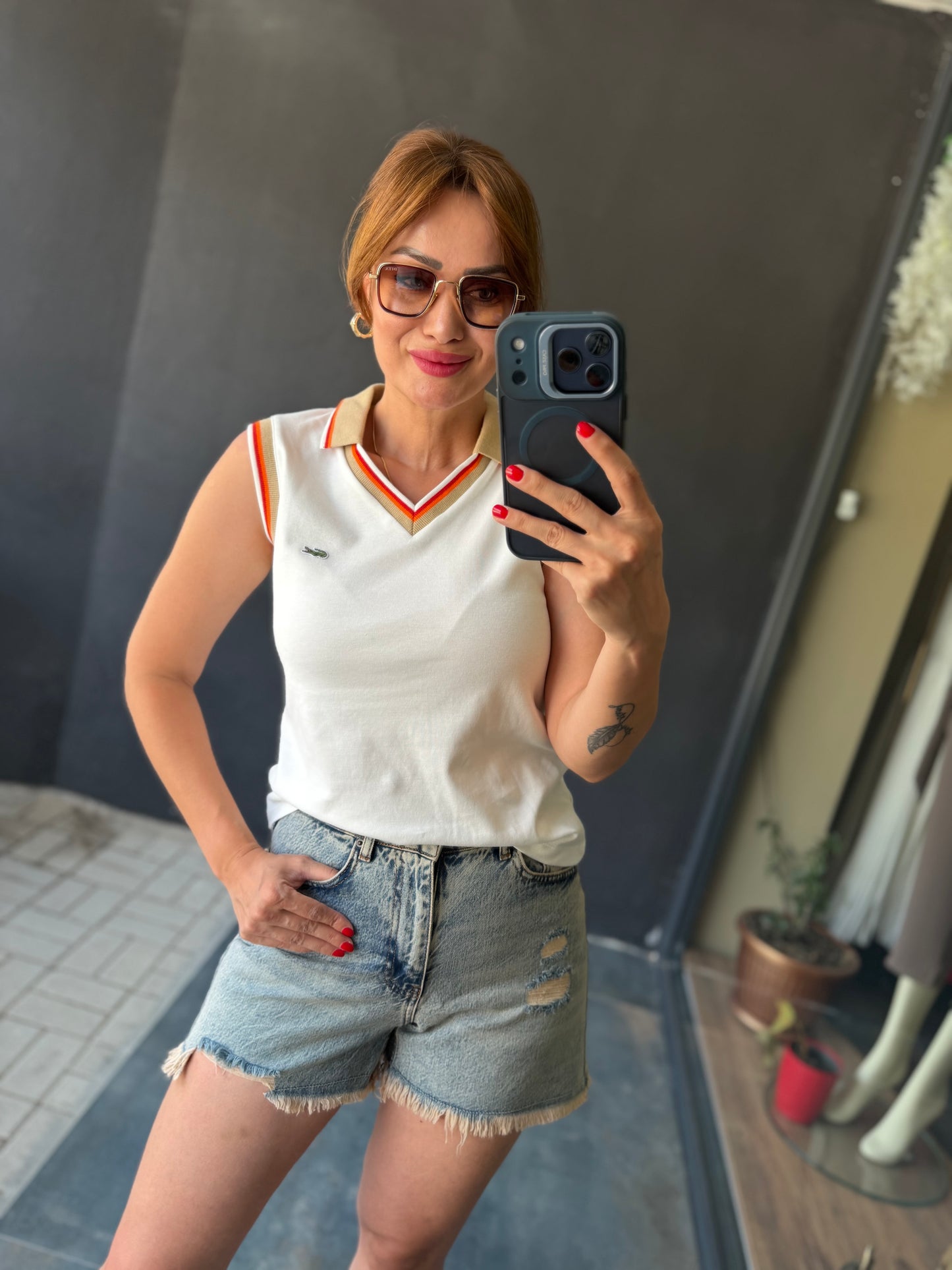 Yakalı Penye Beyaz T-Shirt