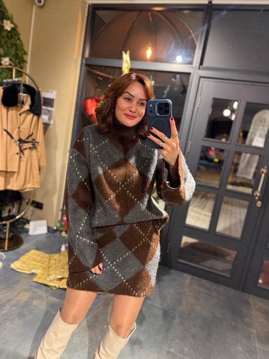 Mebi Baklava Desen Etek & Kazak Takım