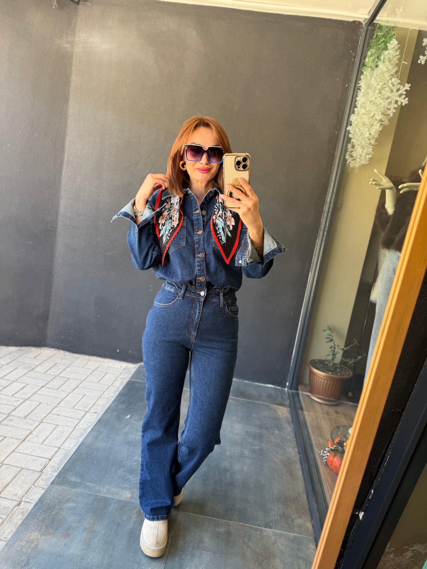 Xlove Mavi Toparlayıcı Jean Tulum