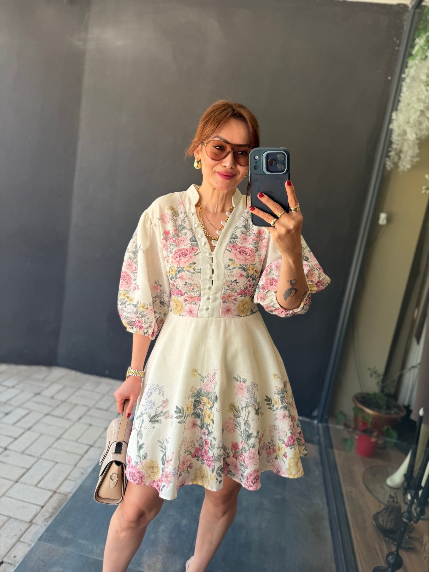 Petit Floral Desen Mini Elbise