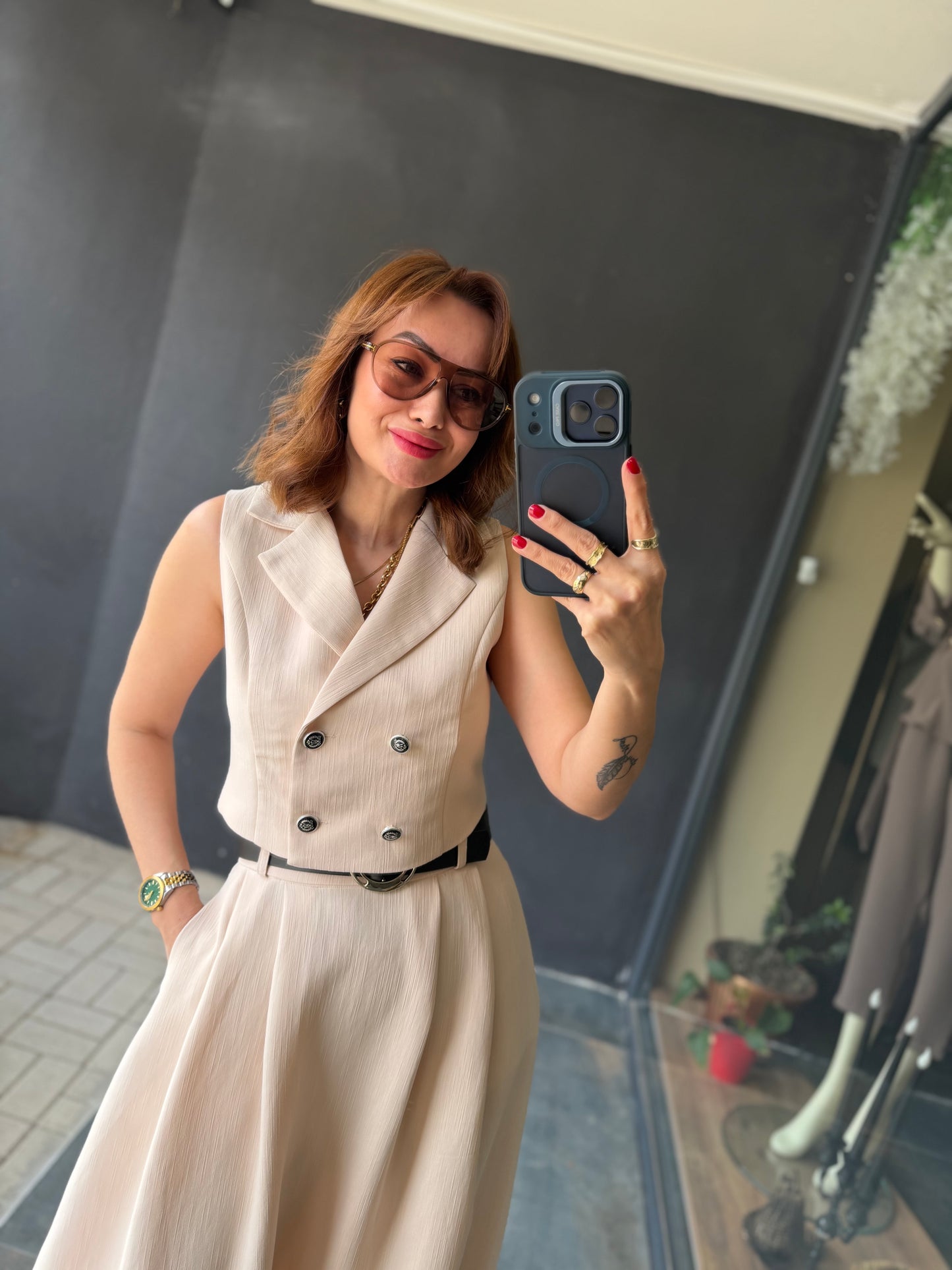 Parasidas Bej Etek & Yelek Takım