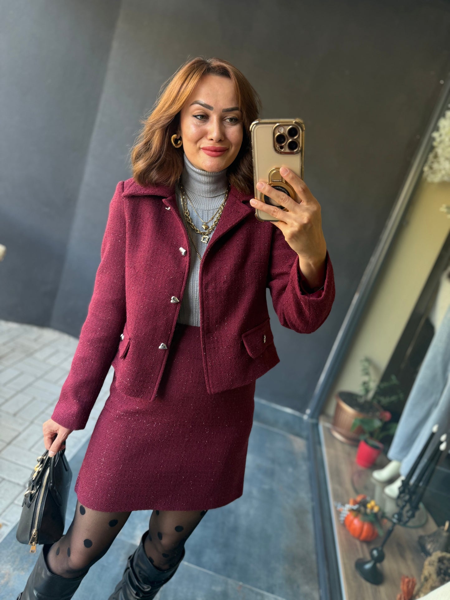 Twitz Bordo Etek & Ceket Takım