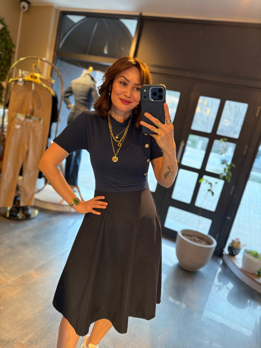 Rona Lacivert Midi Elbise