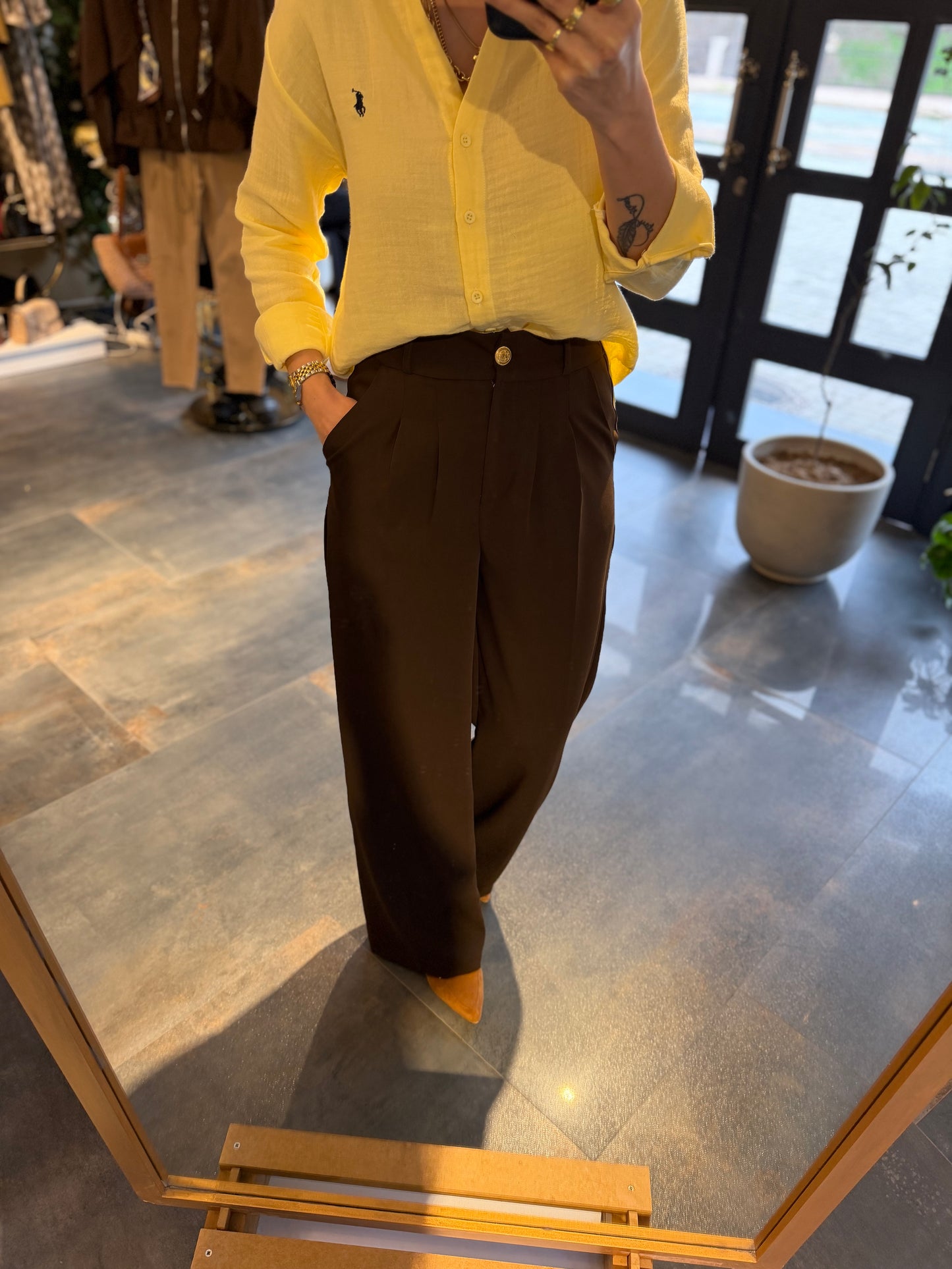 Cheek Kahve Krep Palazzo Pantolon