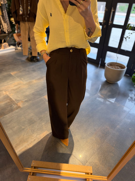 Cheek Kahve Krep Palazzo Pantolon