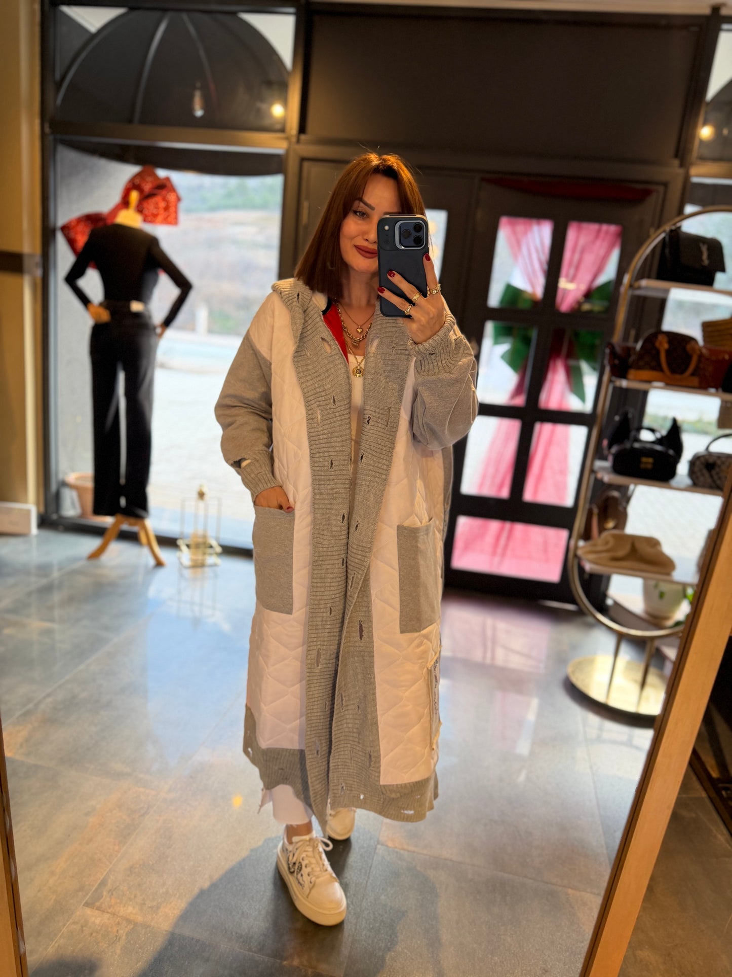 Linen Beyaz Capitone Detay Hırka
