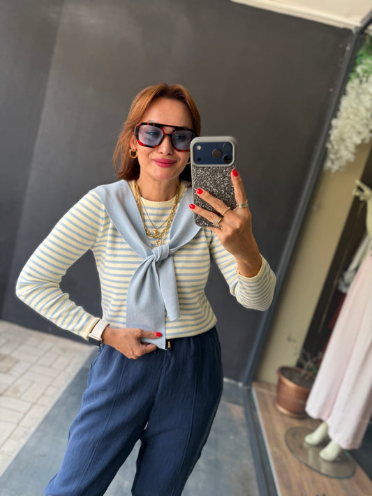 Valerisse Mavi Fular Detaylı Basic Triko