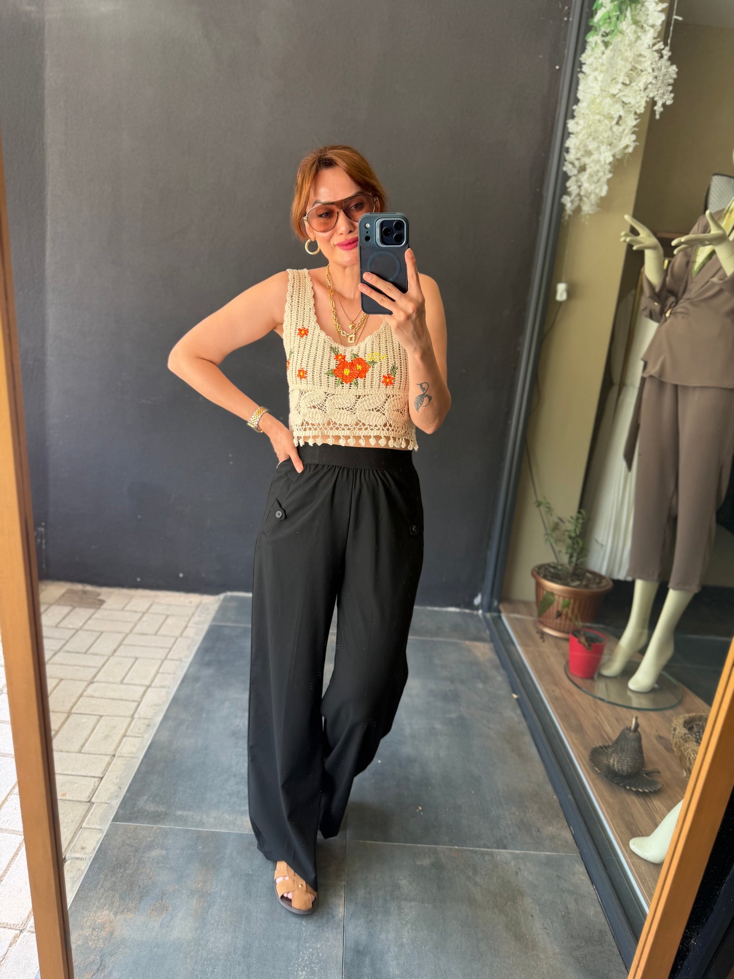 Siyah Palazzo Ve Etnik Bluz Kombin