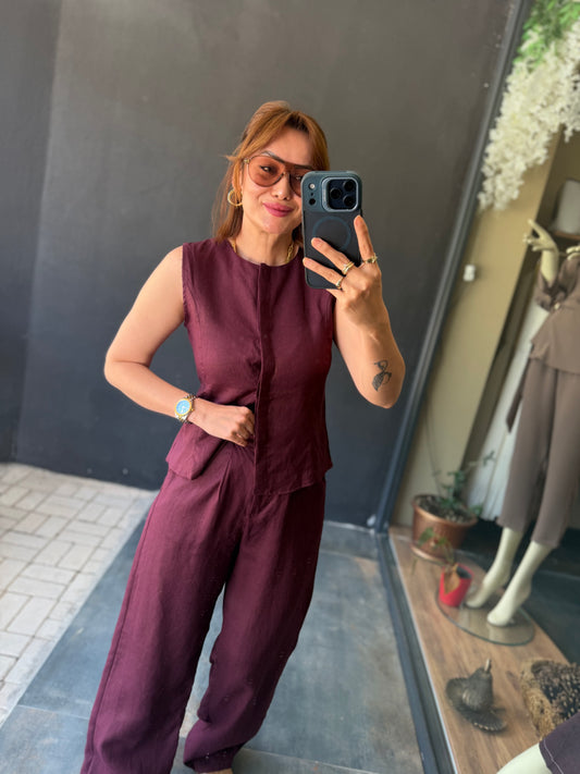 Bordo Premium Keten İkili Takım