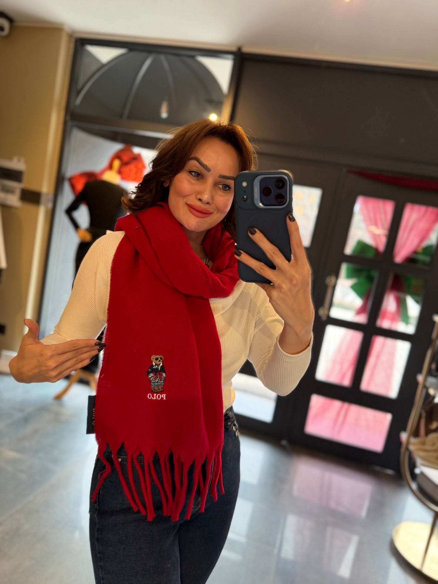 Gustor Kırmızı Peluş Atkı