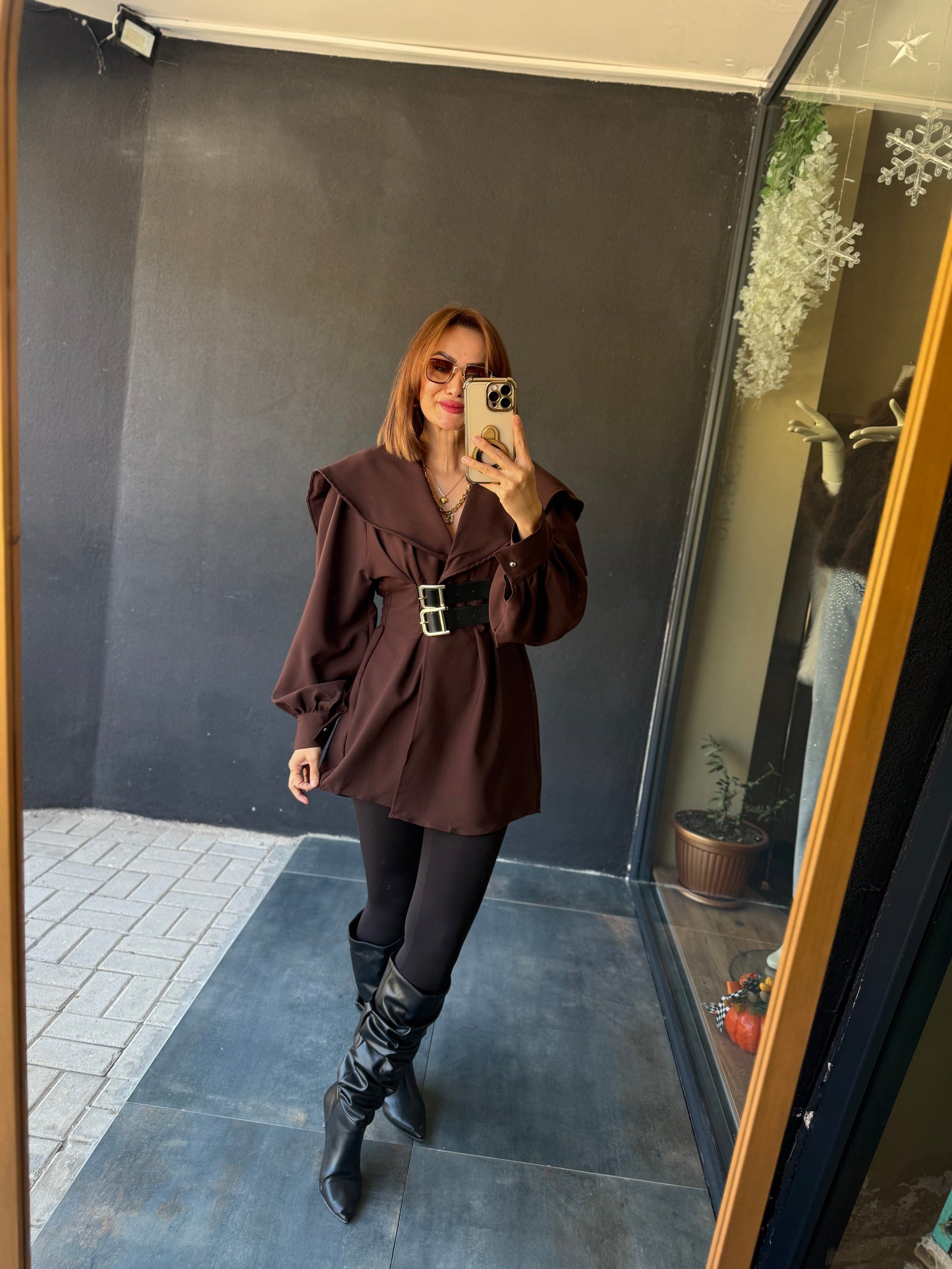 Şamda Kahve Şal Yaka Ceket