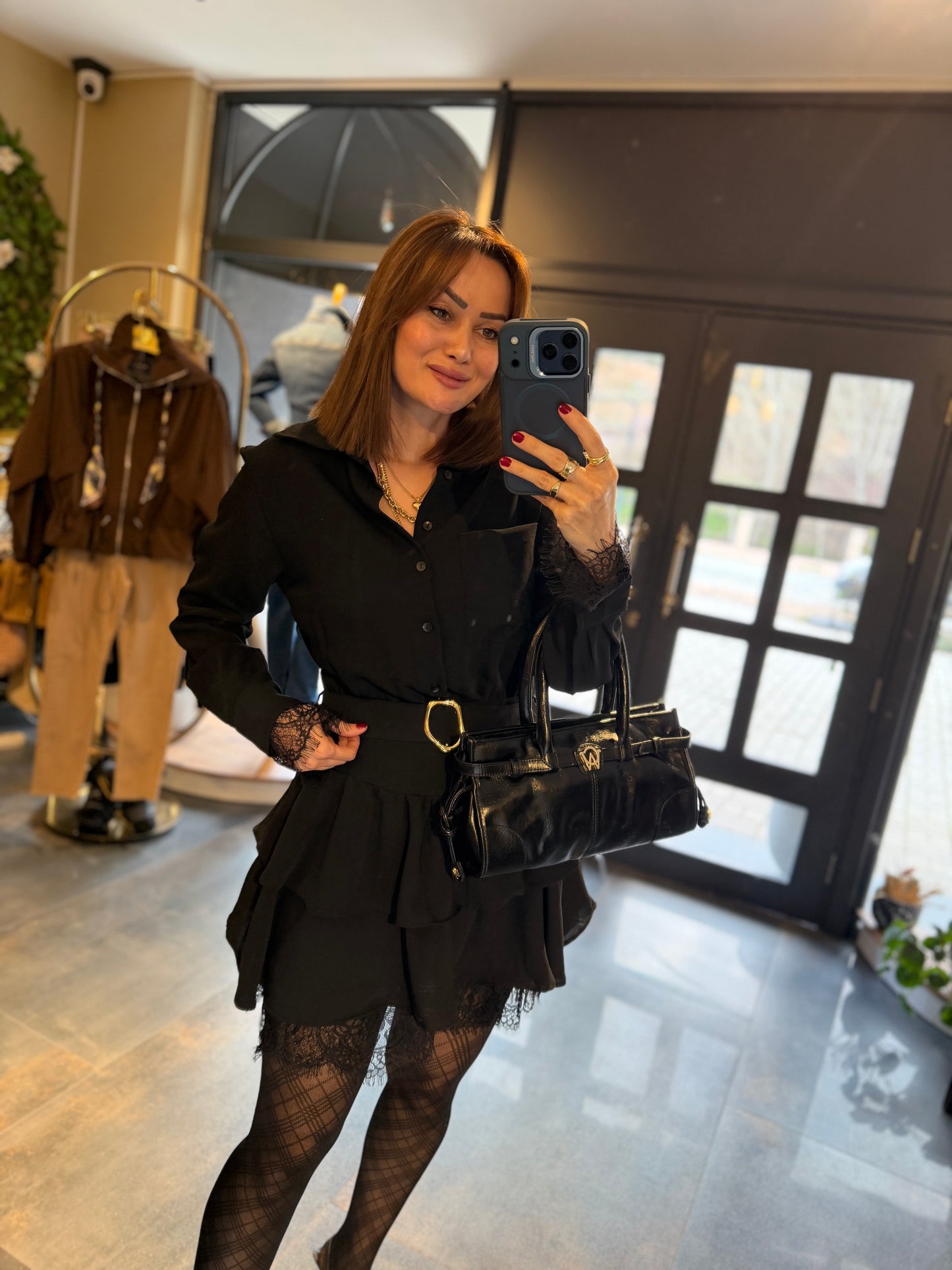 Angeles Siyah Dantel Detaylı Elbise