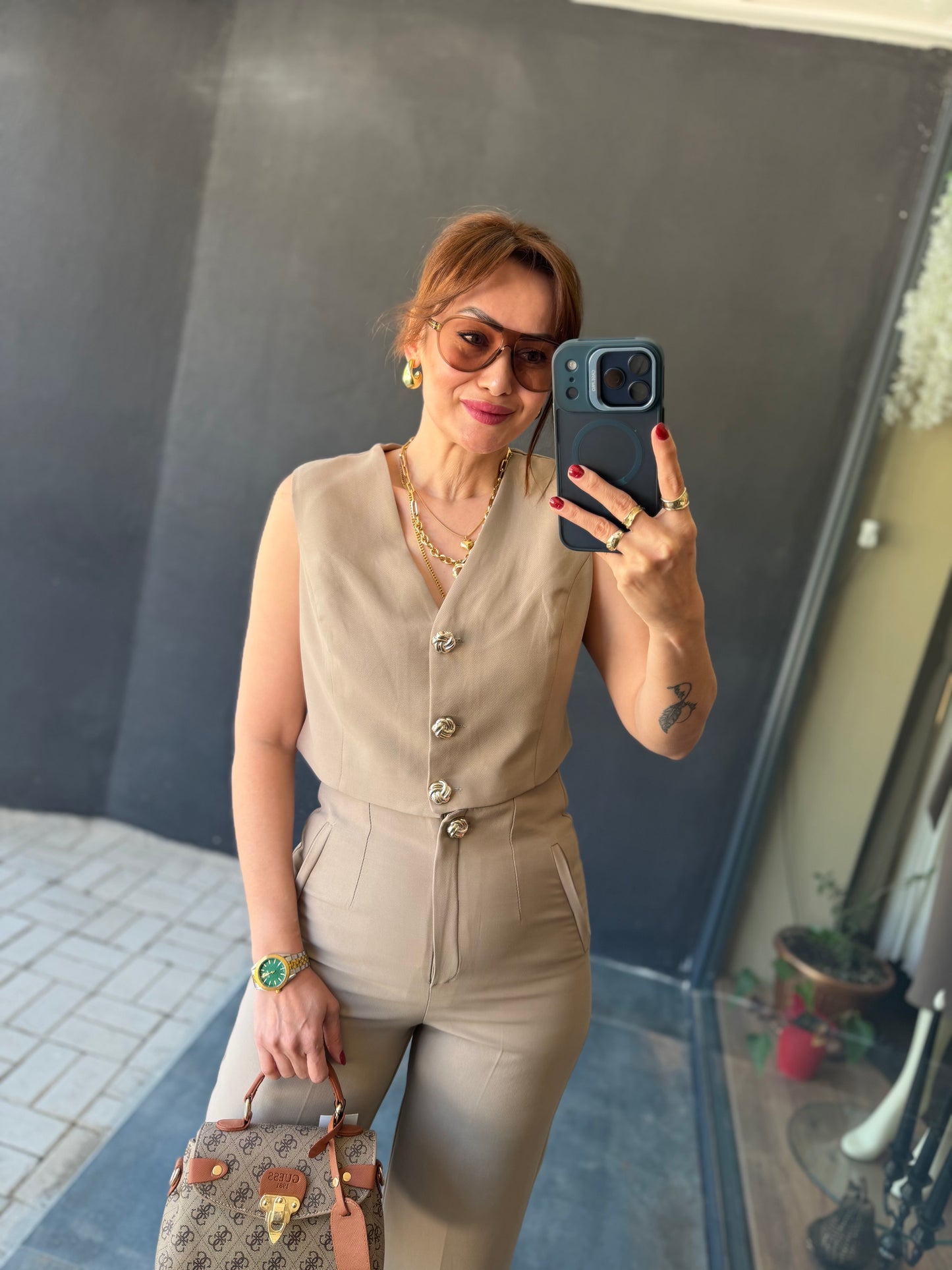 Magra Taş Rengi Yelek & Pantolon Takım