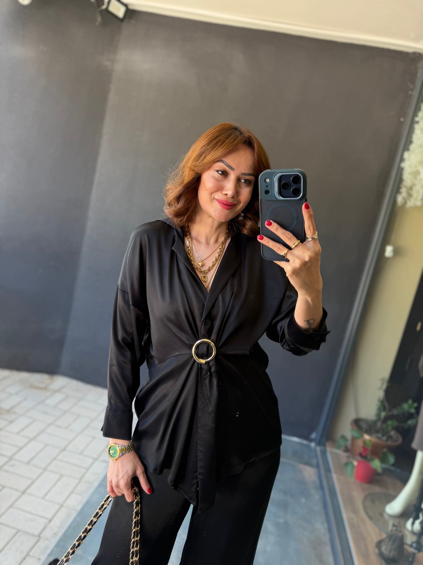 Lost Siyah Pamuklu Saten Broşlu Takım