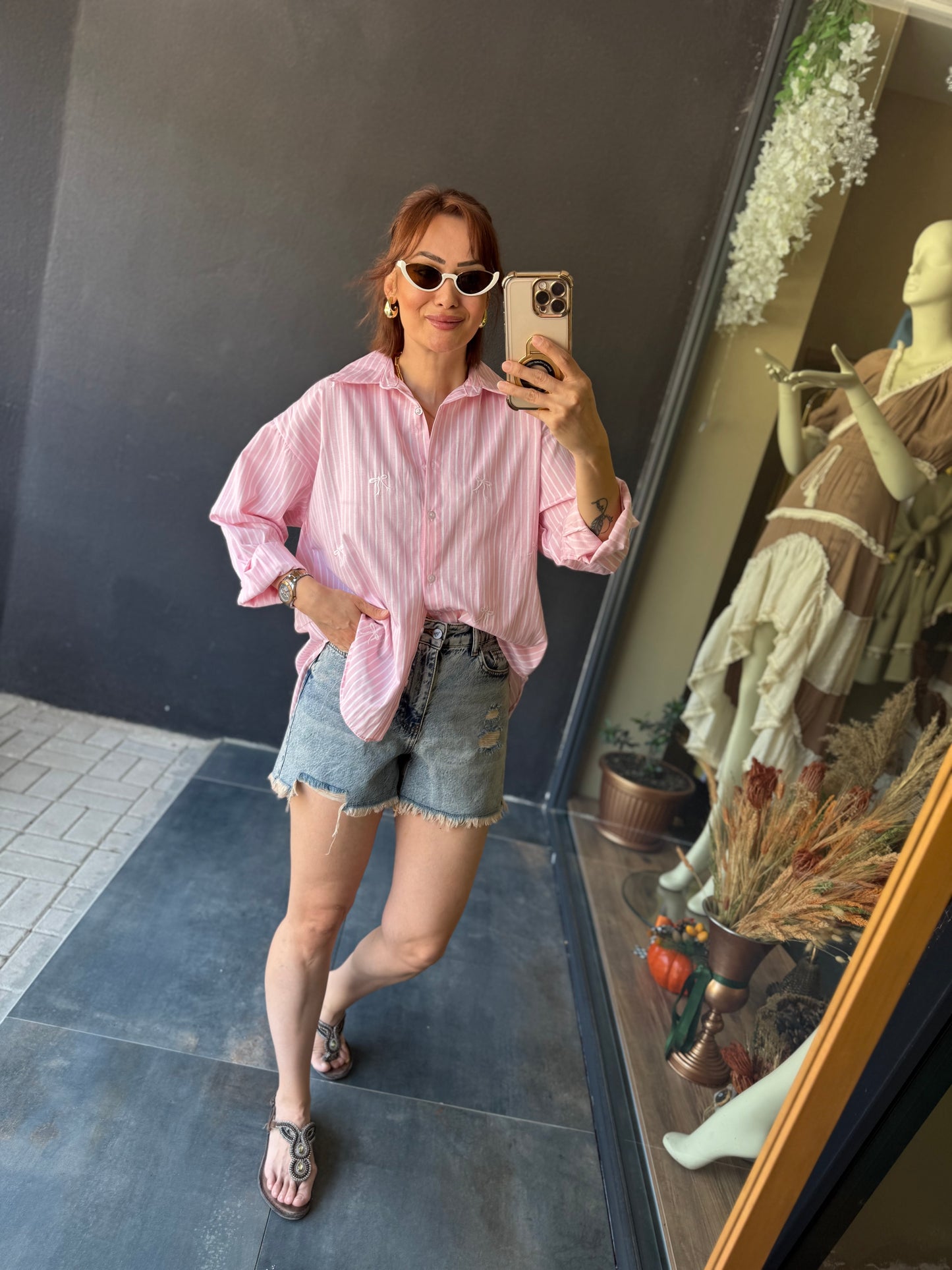 Bısou Pembe Fiyonk Nakışlı Gömlek