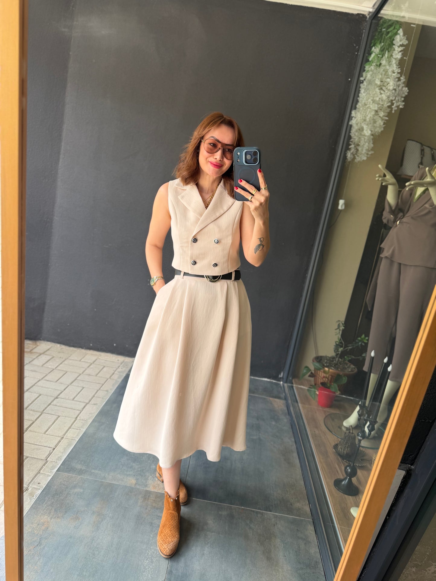 Parasidas Bej Etek & Yelek Takım