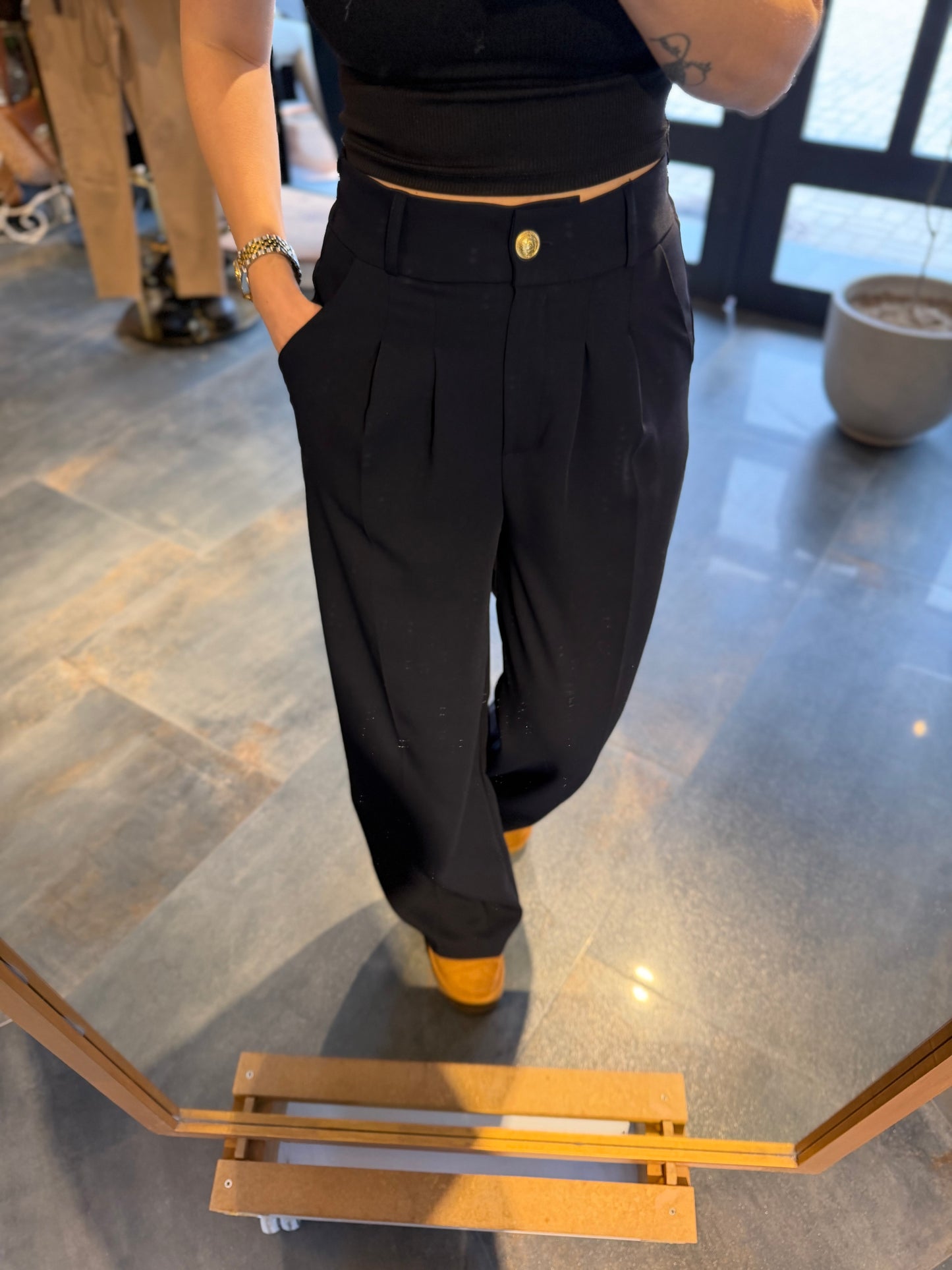 Cheek Lacivert Krep Palazzo Pantolon