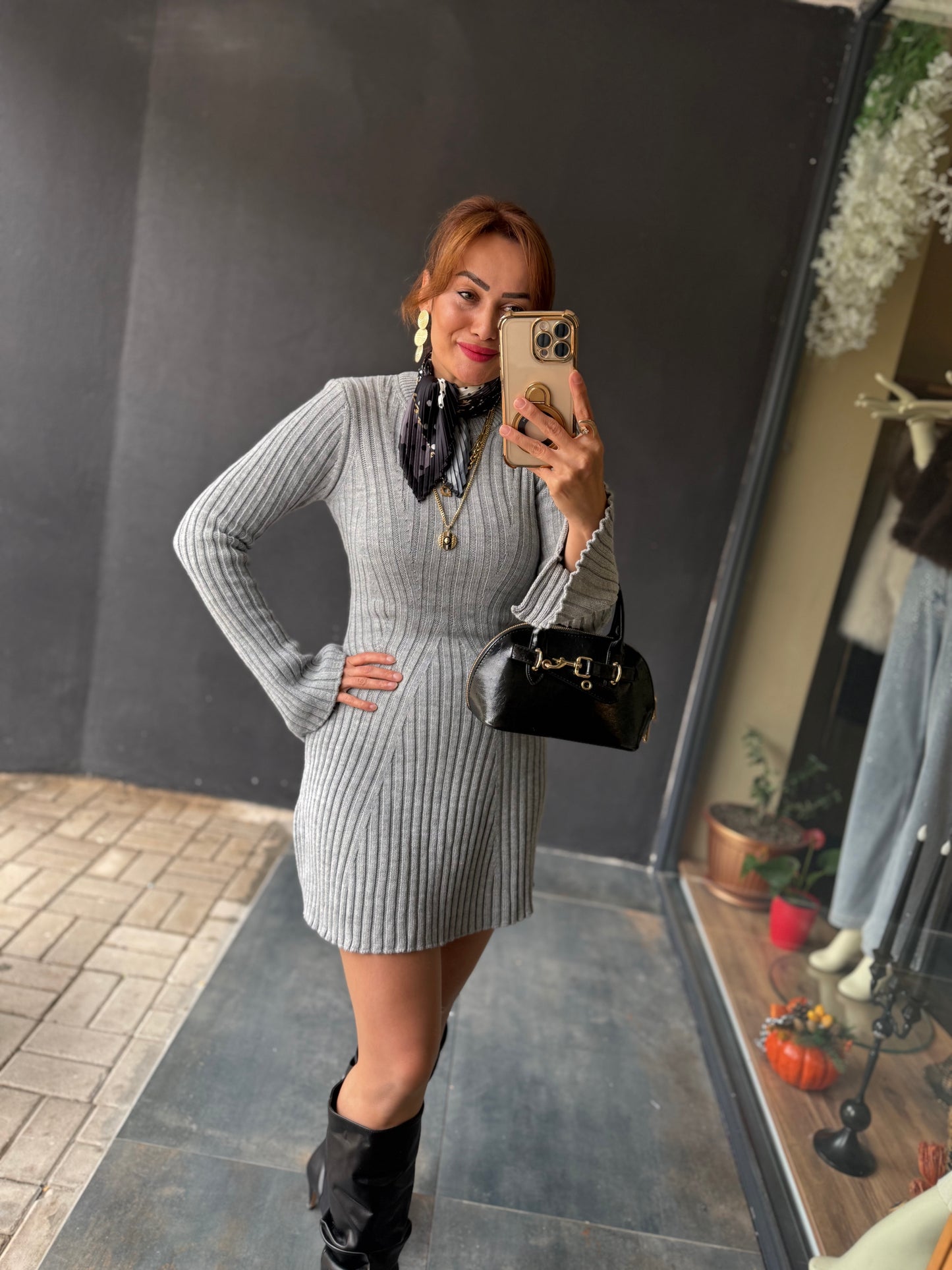 Silva Gri Triko Elbise