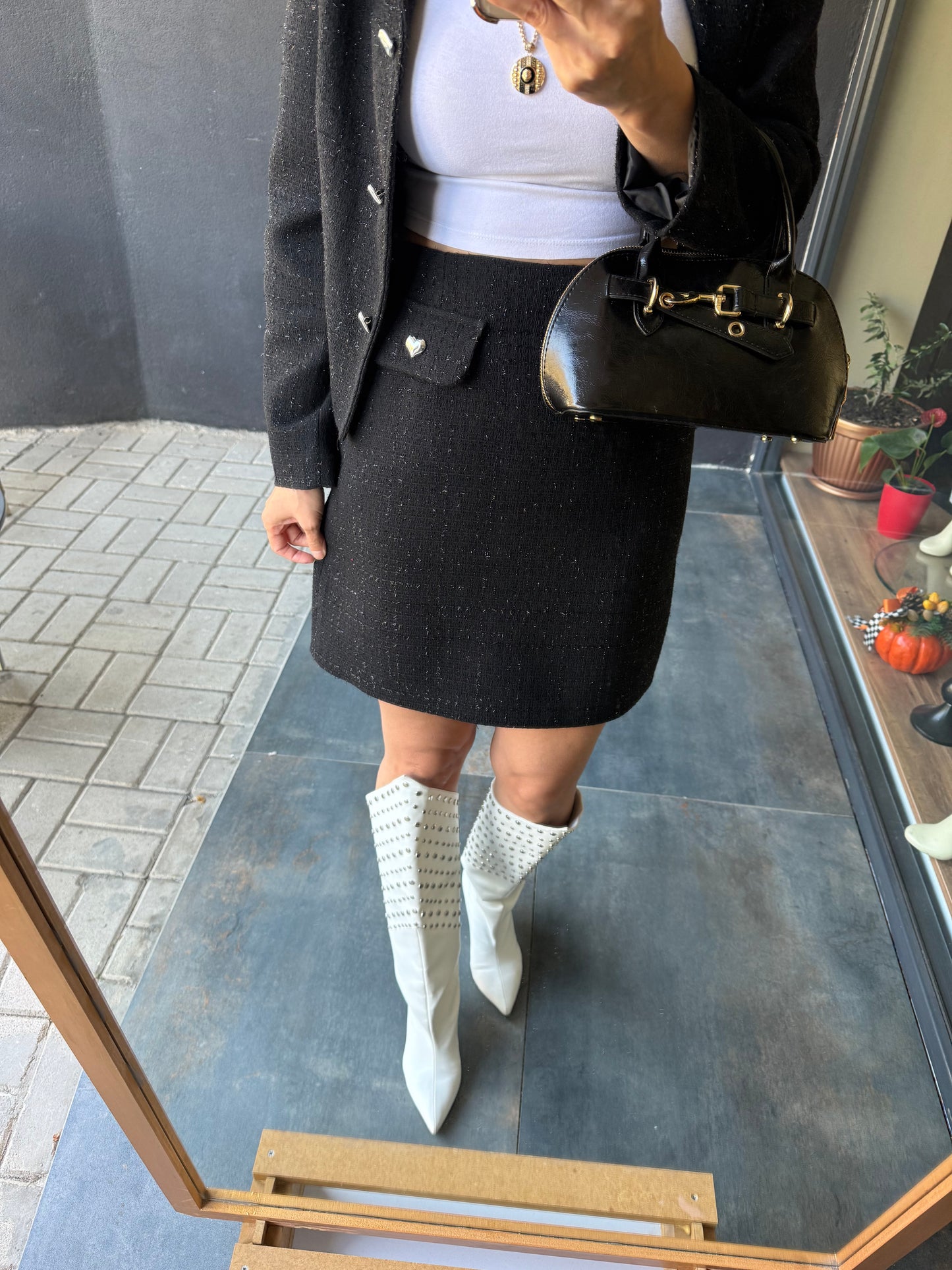 Twitz Siyah Etek & Ceket Takım