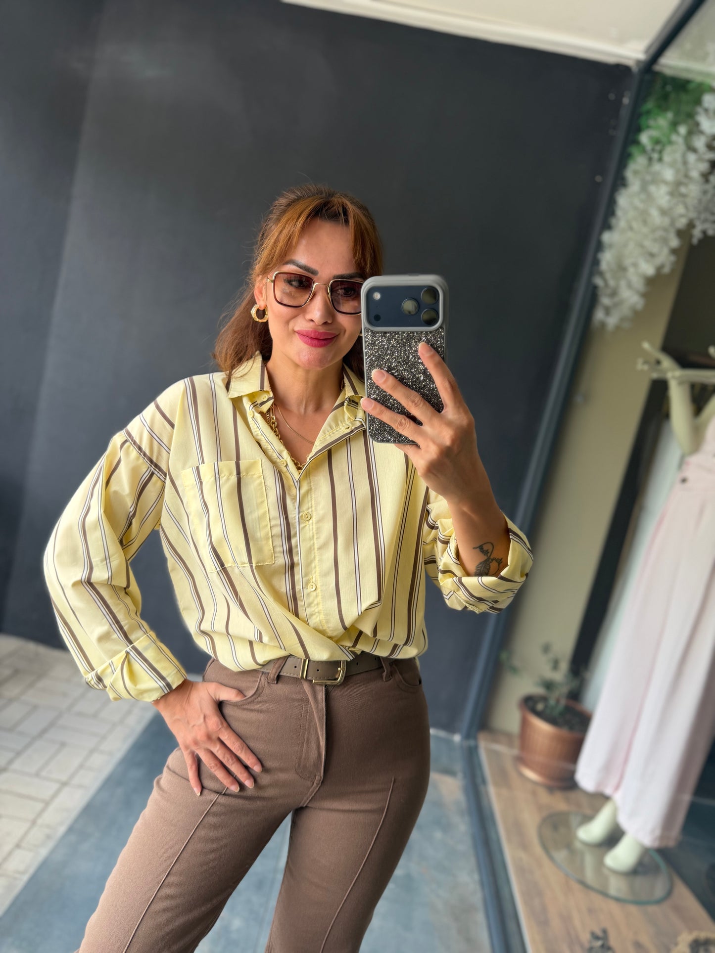 Liora Sarı Poplin Oversize Gömlek