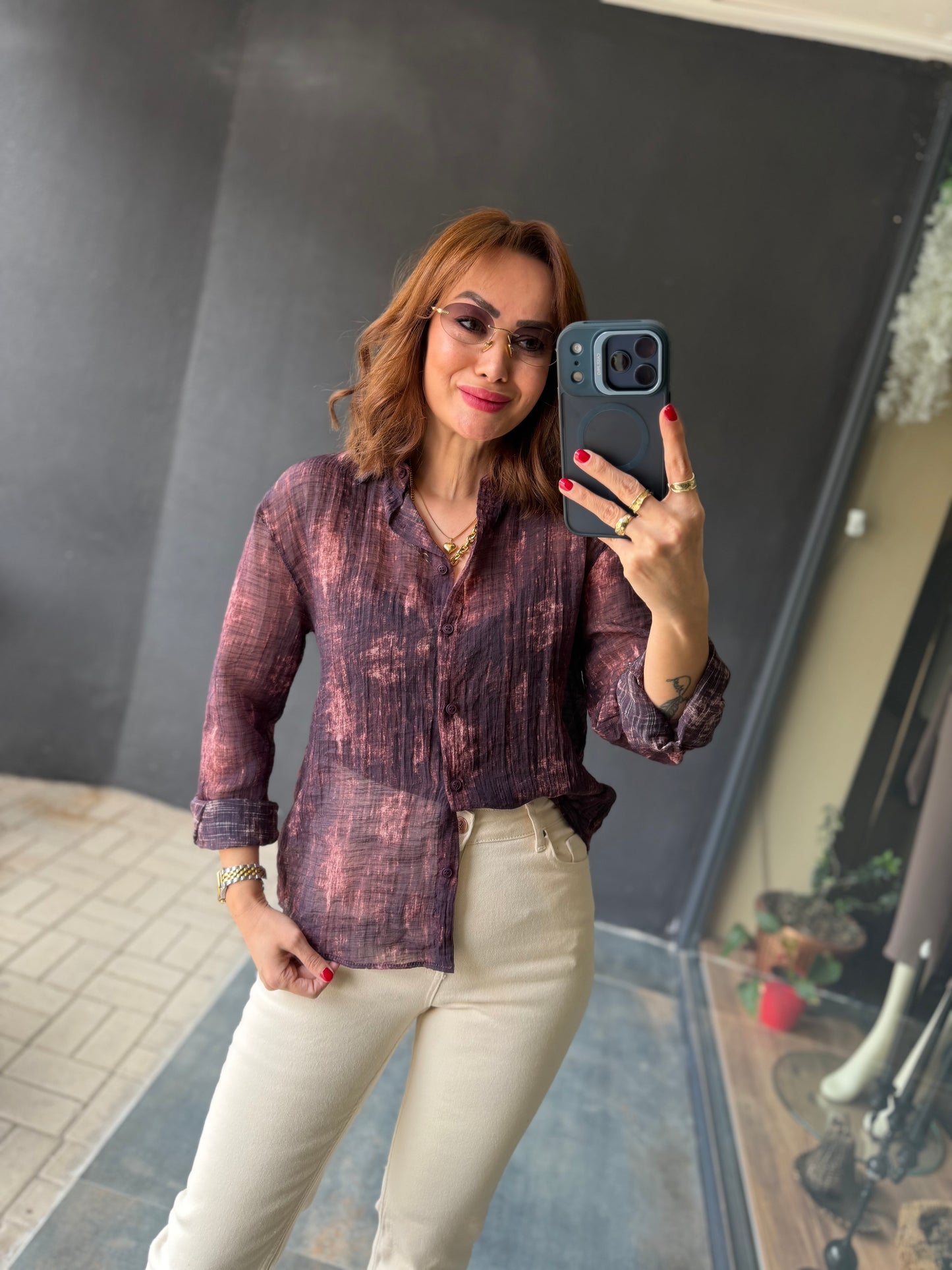 Vilen Bordo Transparan Gömlek