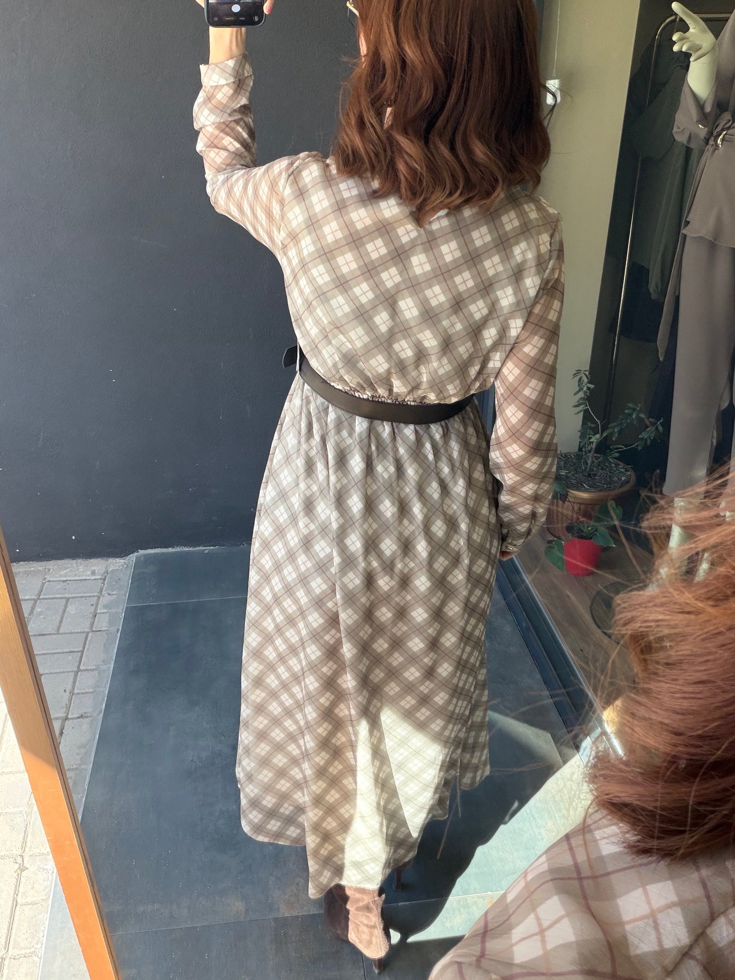 Capo Kemerli Haki Şifon Elbise