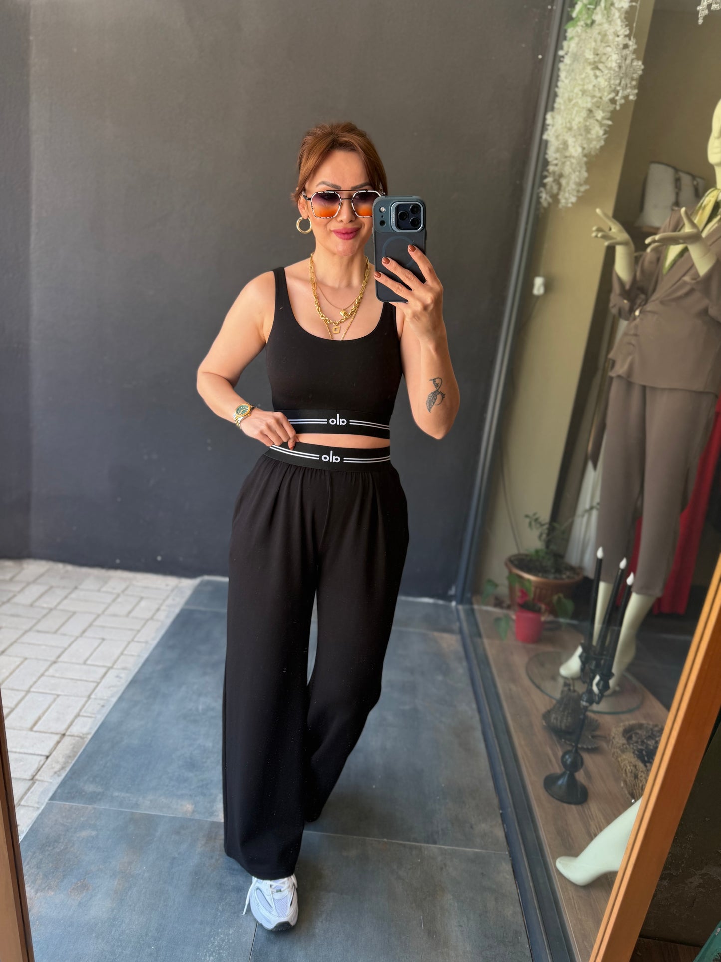 Vestal Siyah Modal Crop & Pantolon Takım