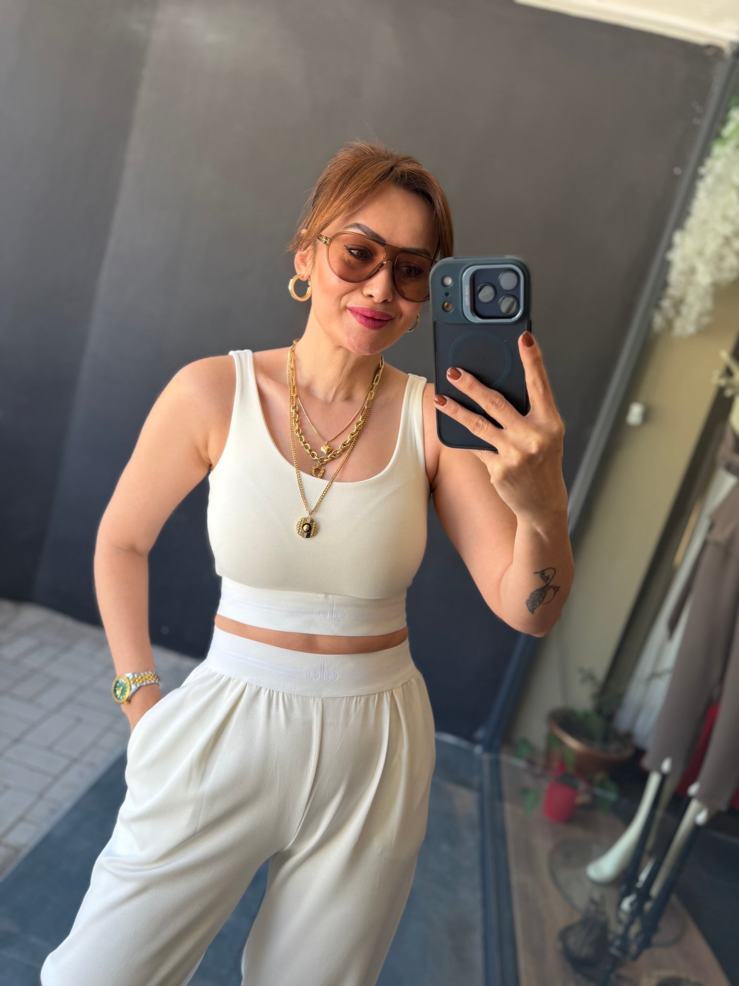 Vestal Beyaz Modal Crop &Pantolon Takım