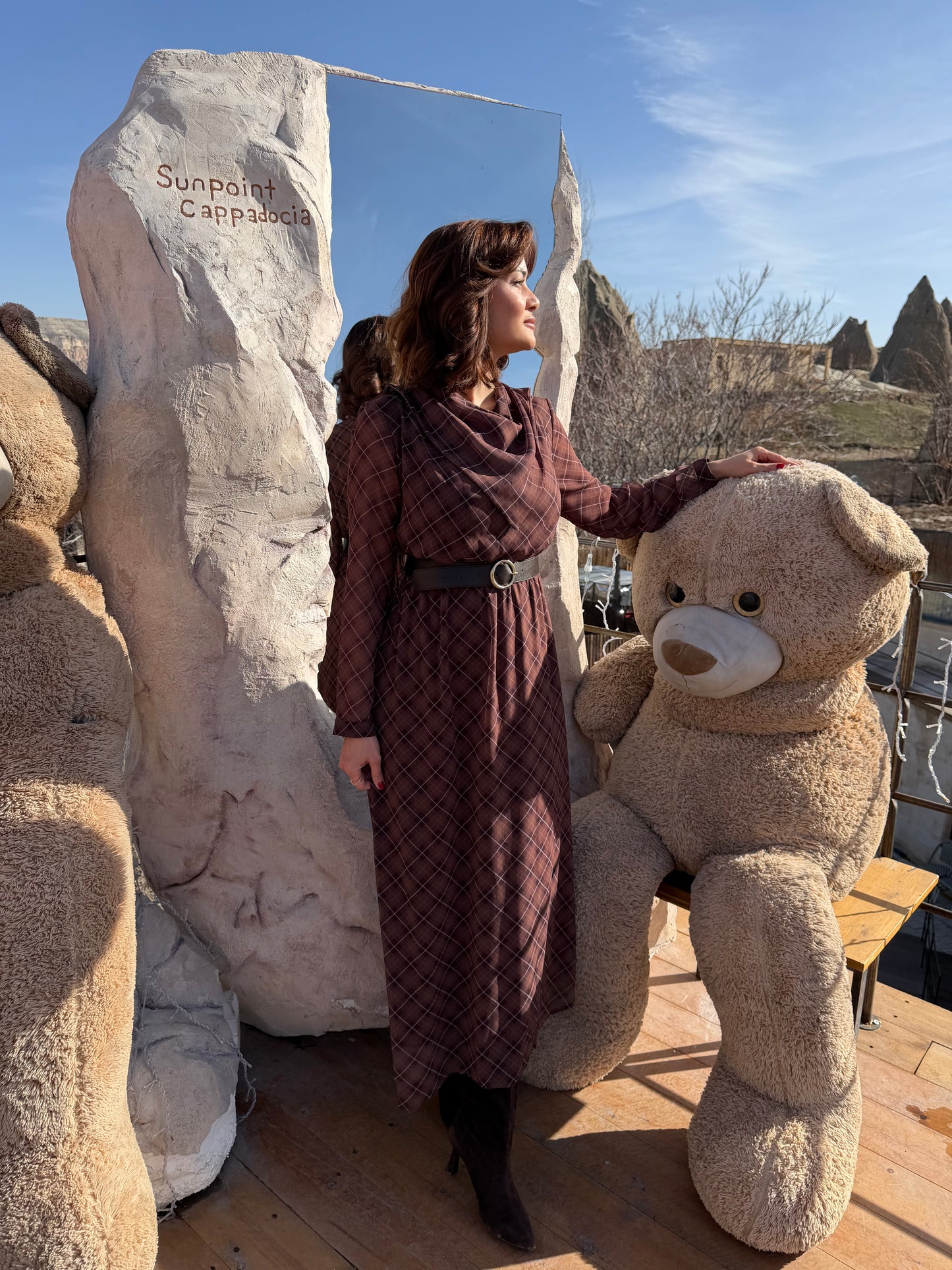 Capo Kahve Kemerli Şifon Elbise