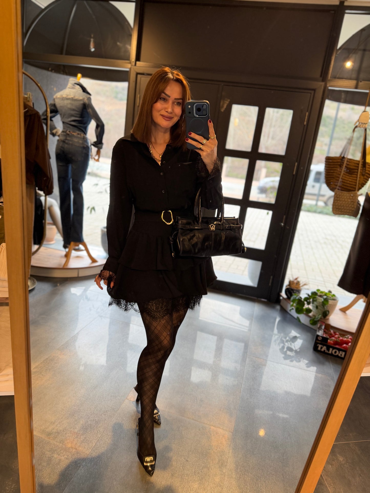 Angeles Siyah Dantel Detaylı Elbise