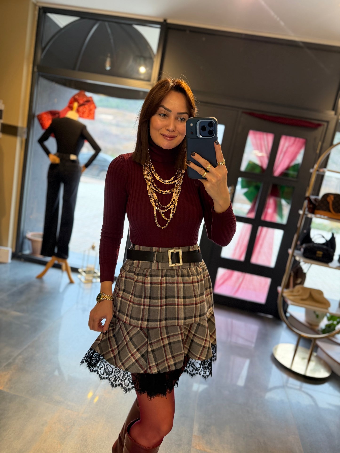 Livin Gri Kareli Etek