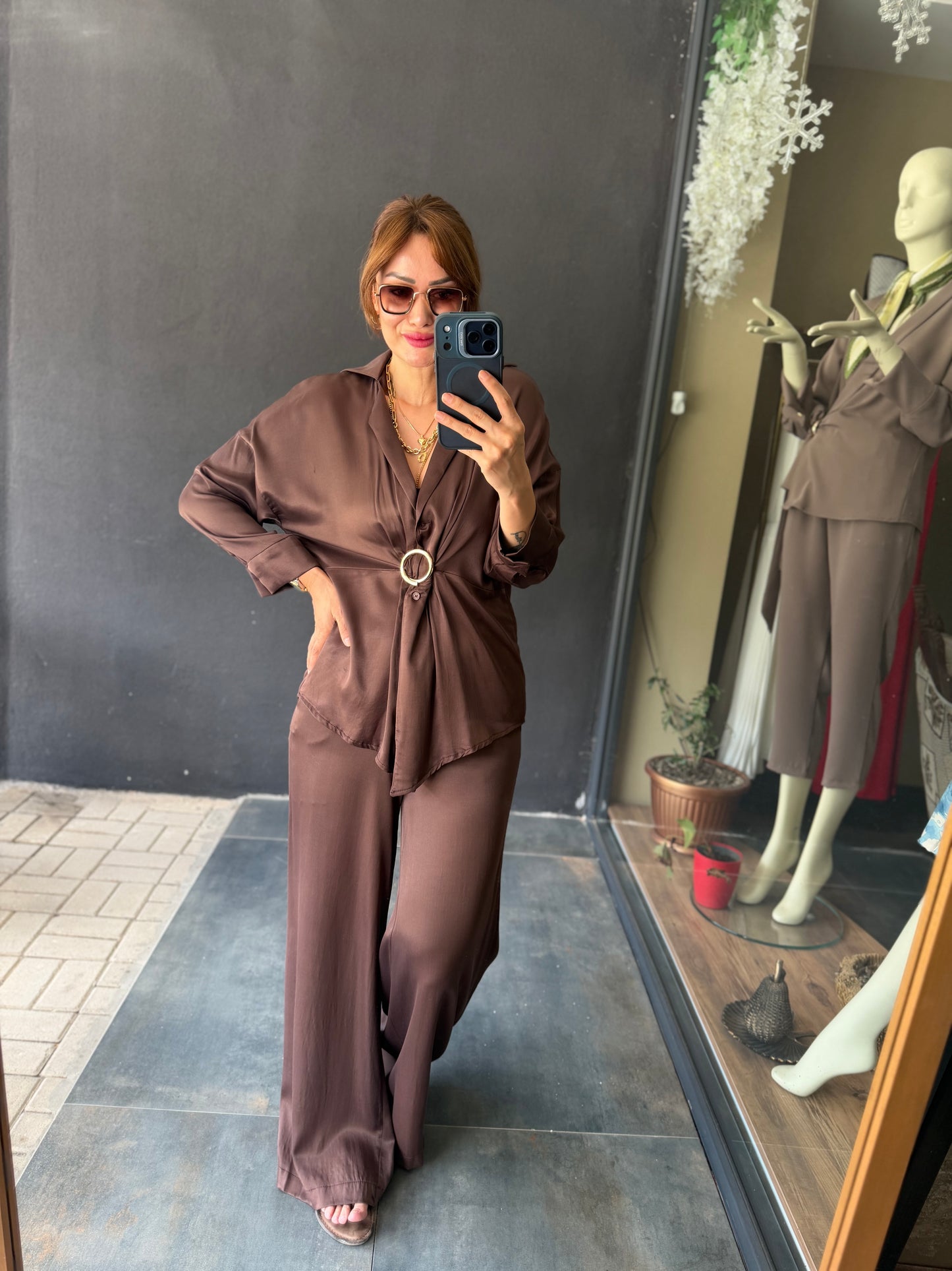 Kahve Saten Premium Takım