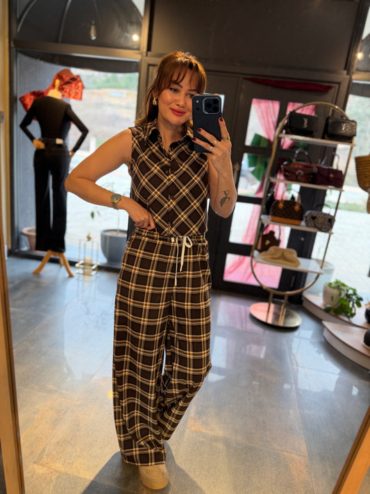 Nerra Kahve Kareli Takım