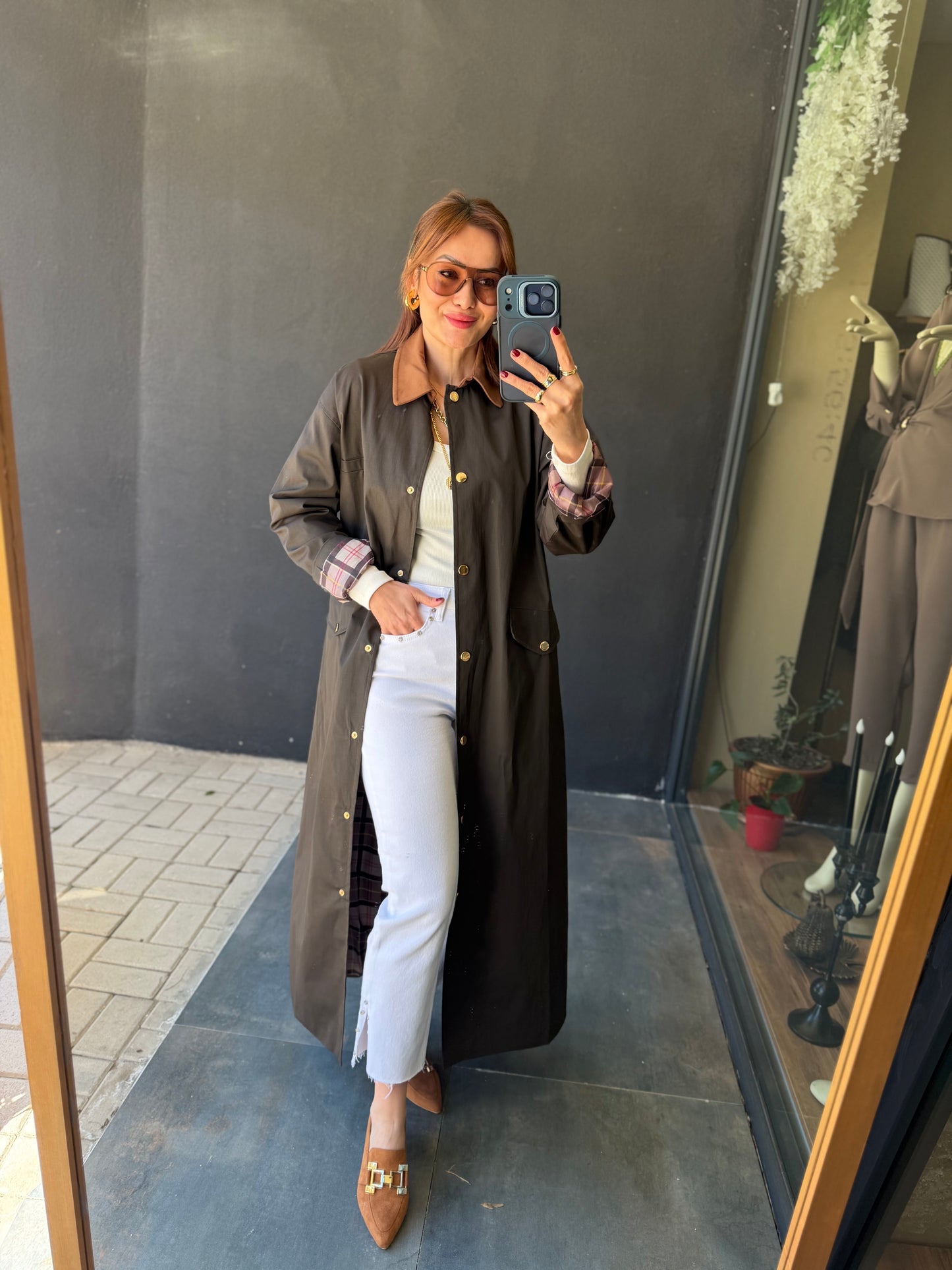 Mesli Kahve Su Geçirmez Trenchcoat