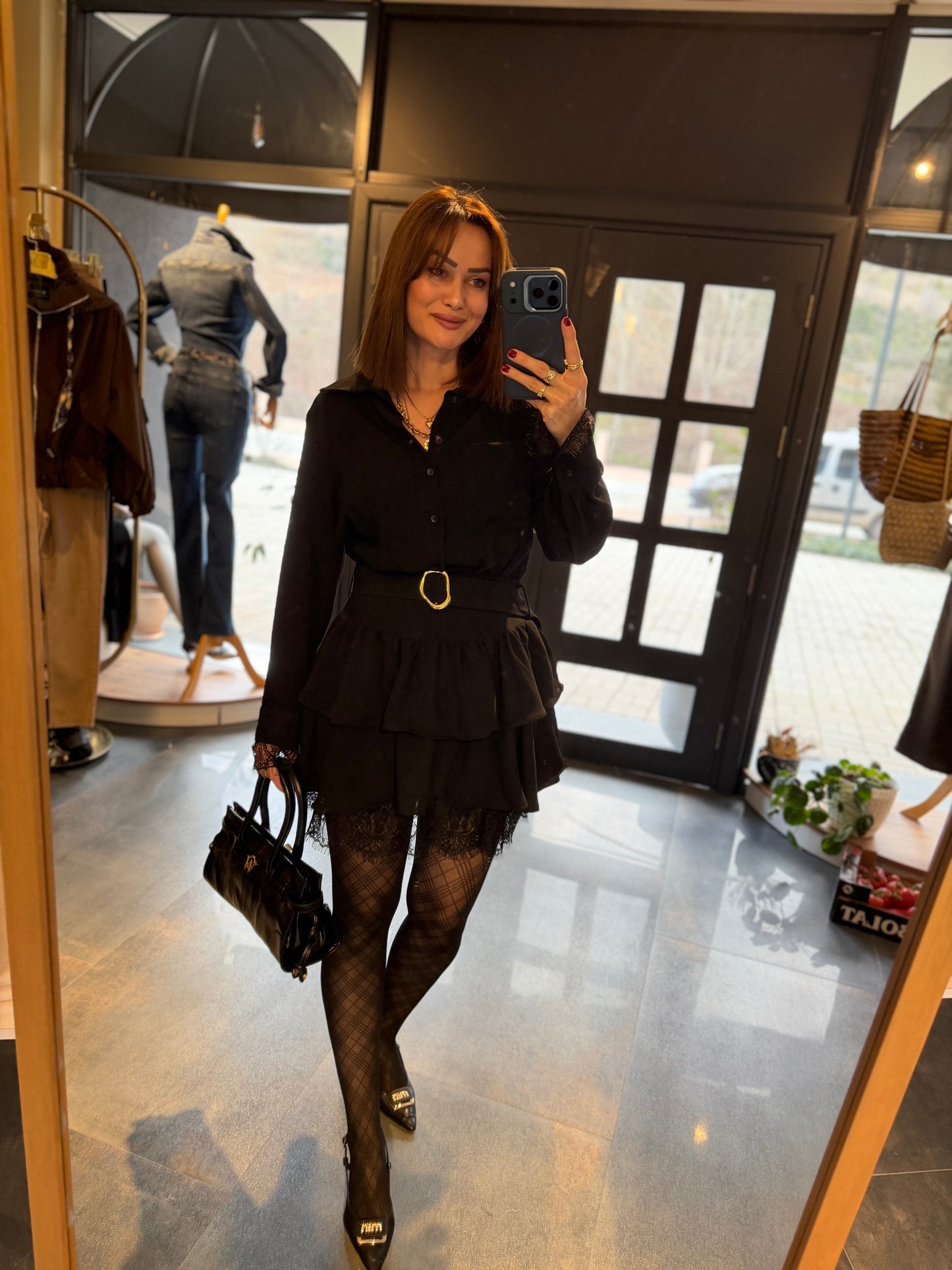 Angeles Siyah Dantel Detaylı Elbise