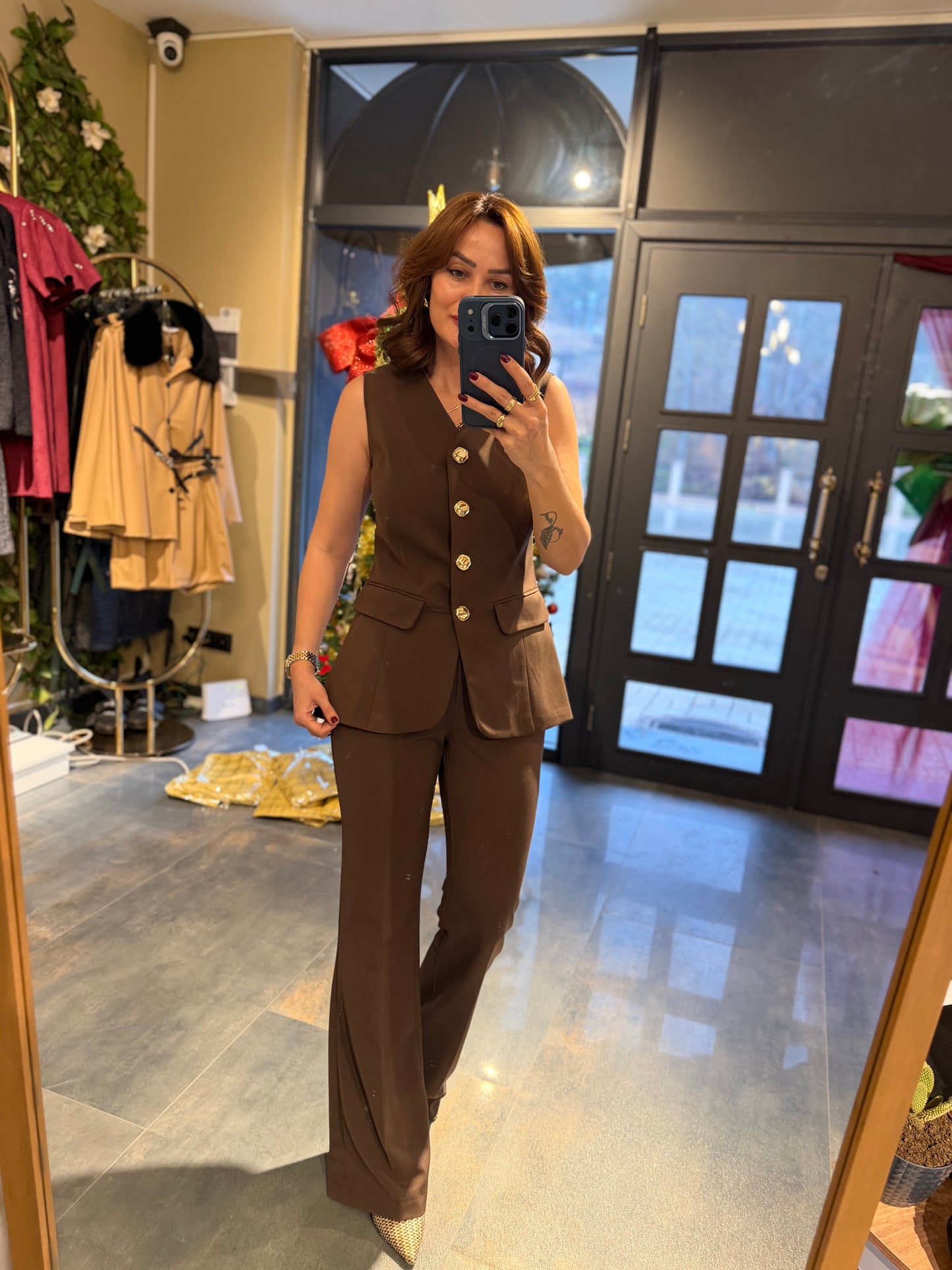 Lingo Kahve Yelek & Pantolon Takım