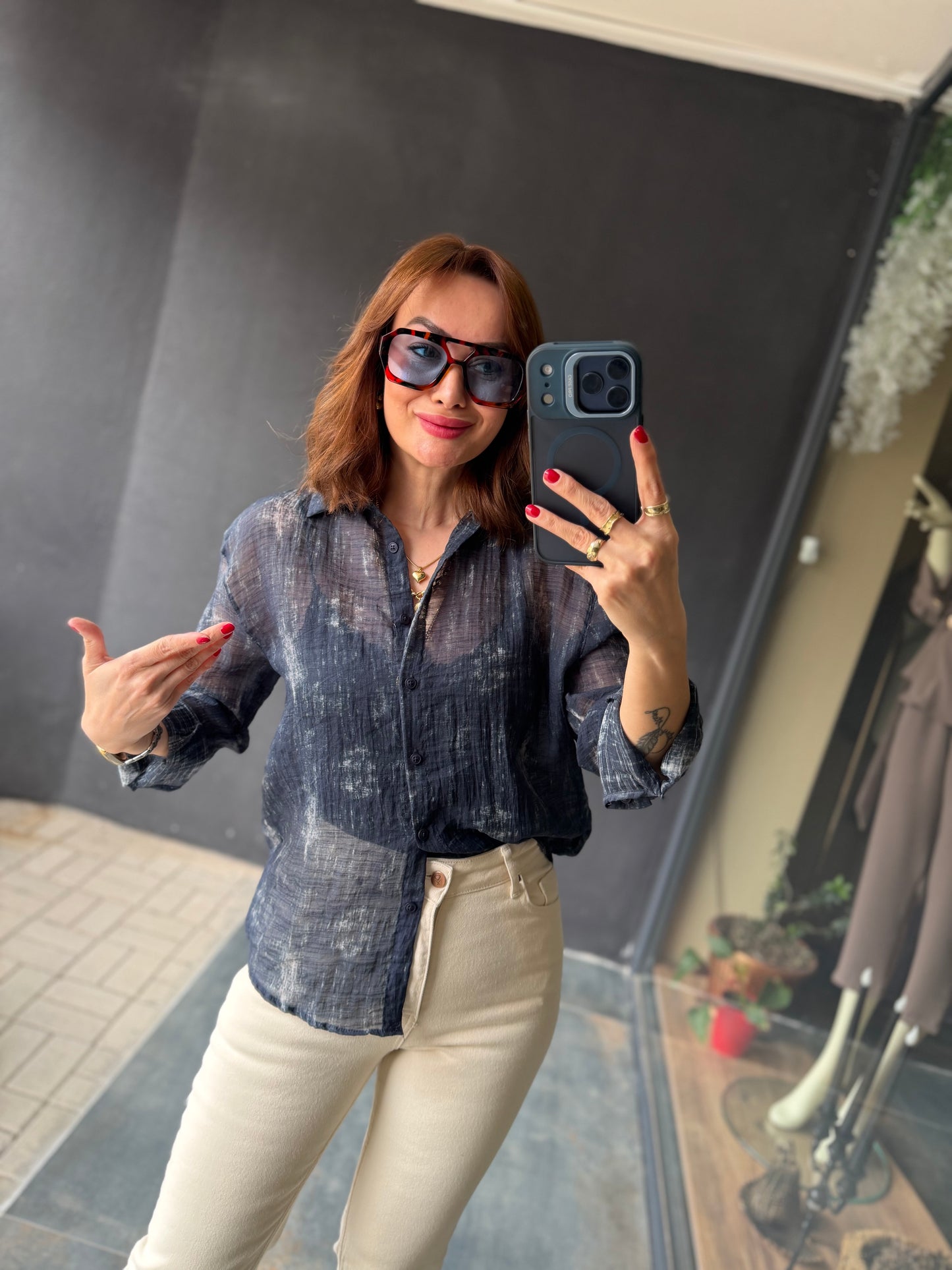 Vilen Mavi Transparan Gömlek