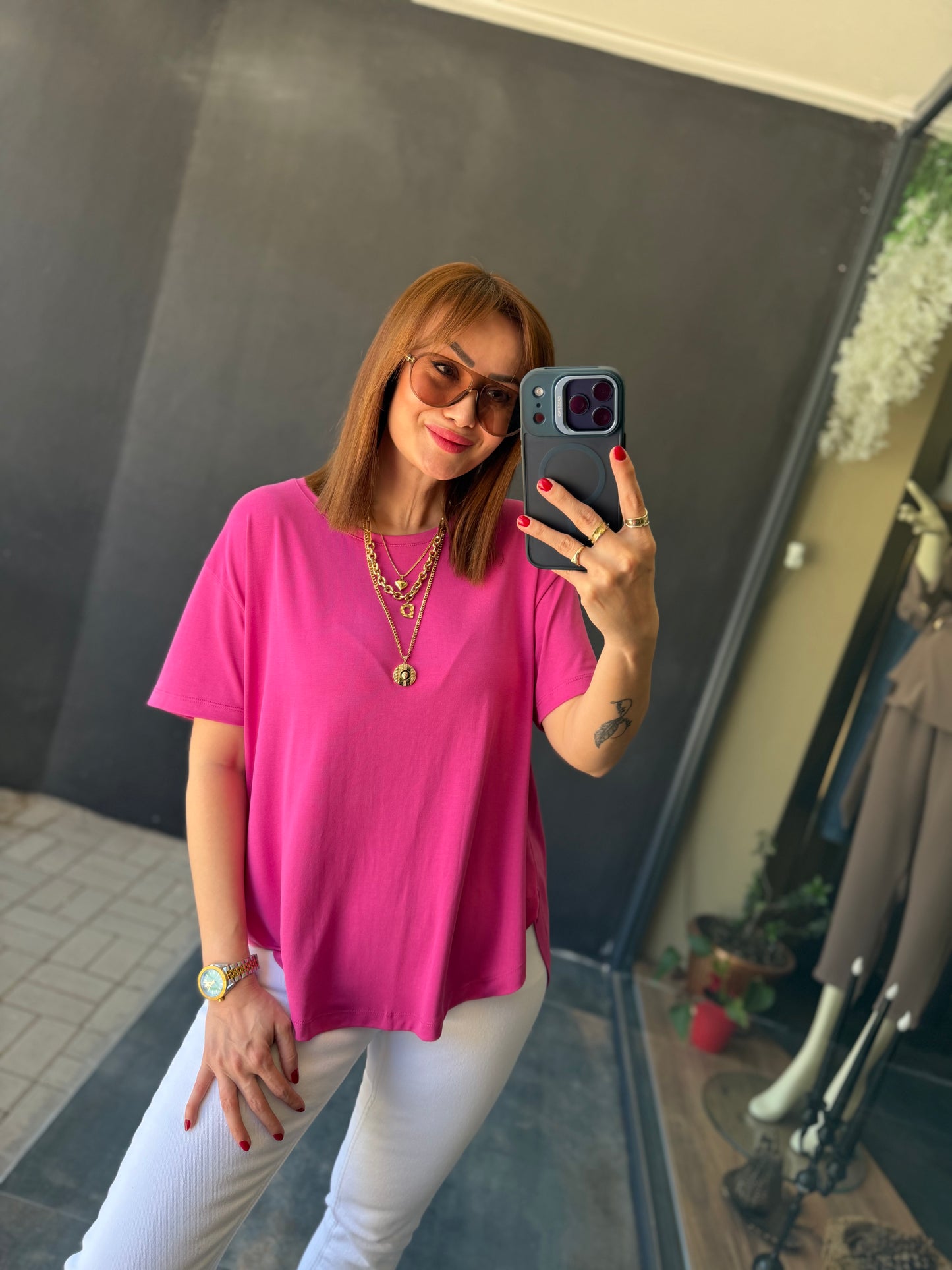 Dark Pembe Modal Basic T-Shirt