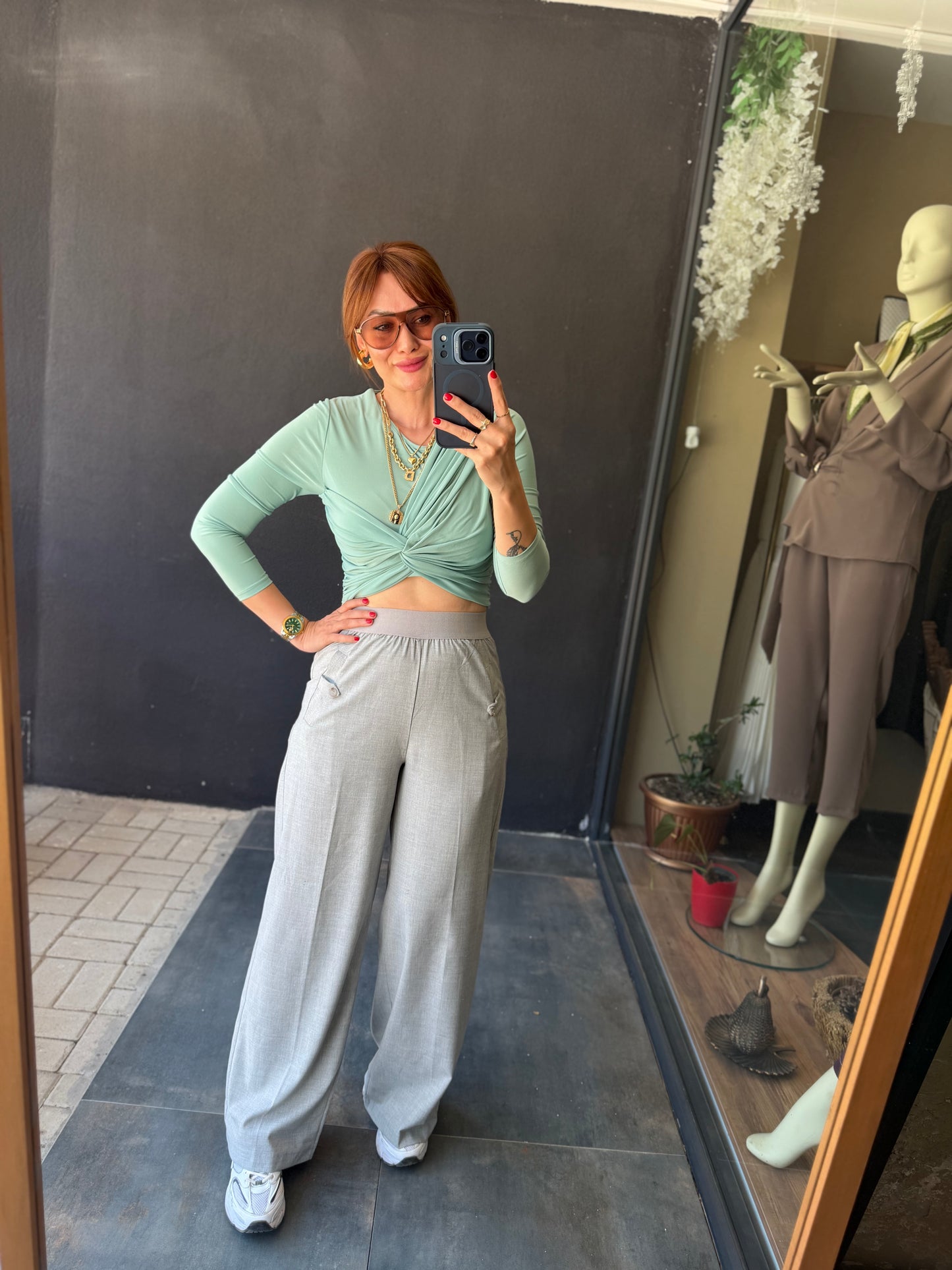 Mint Crop & Pantolon Takım