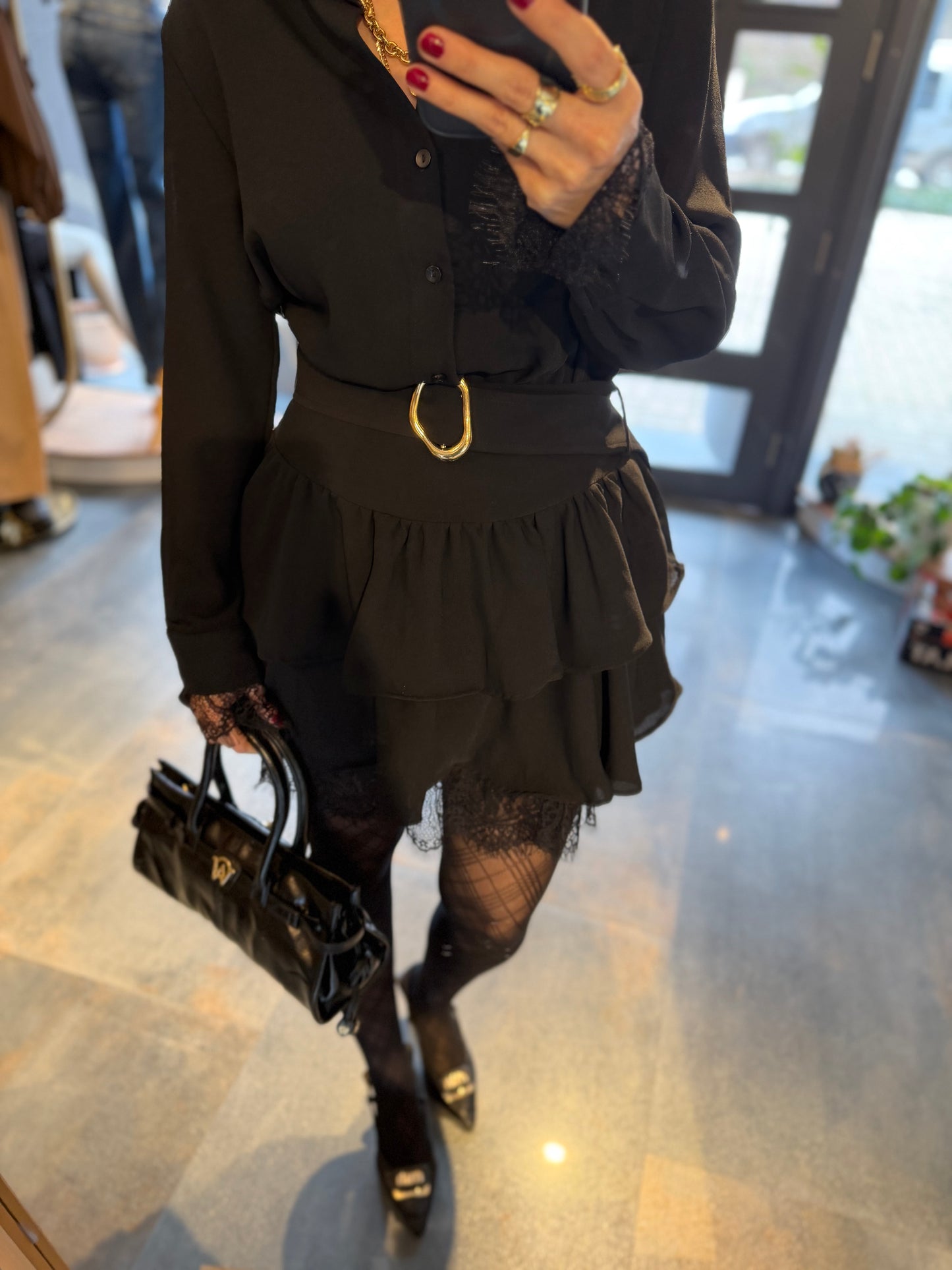 Angeles Siyah Dantel Detaylı Elbise