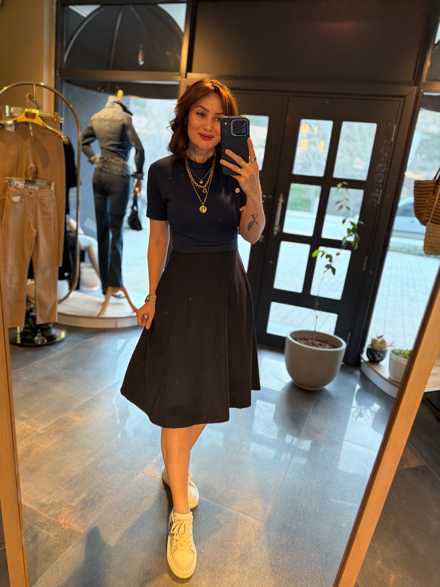 Rona Lacivert Midi Elbise